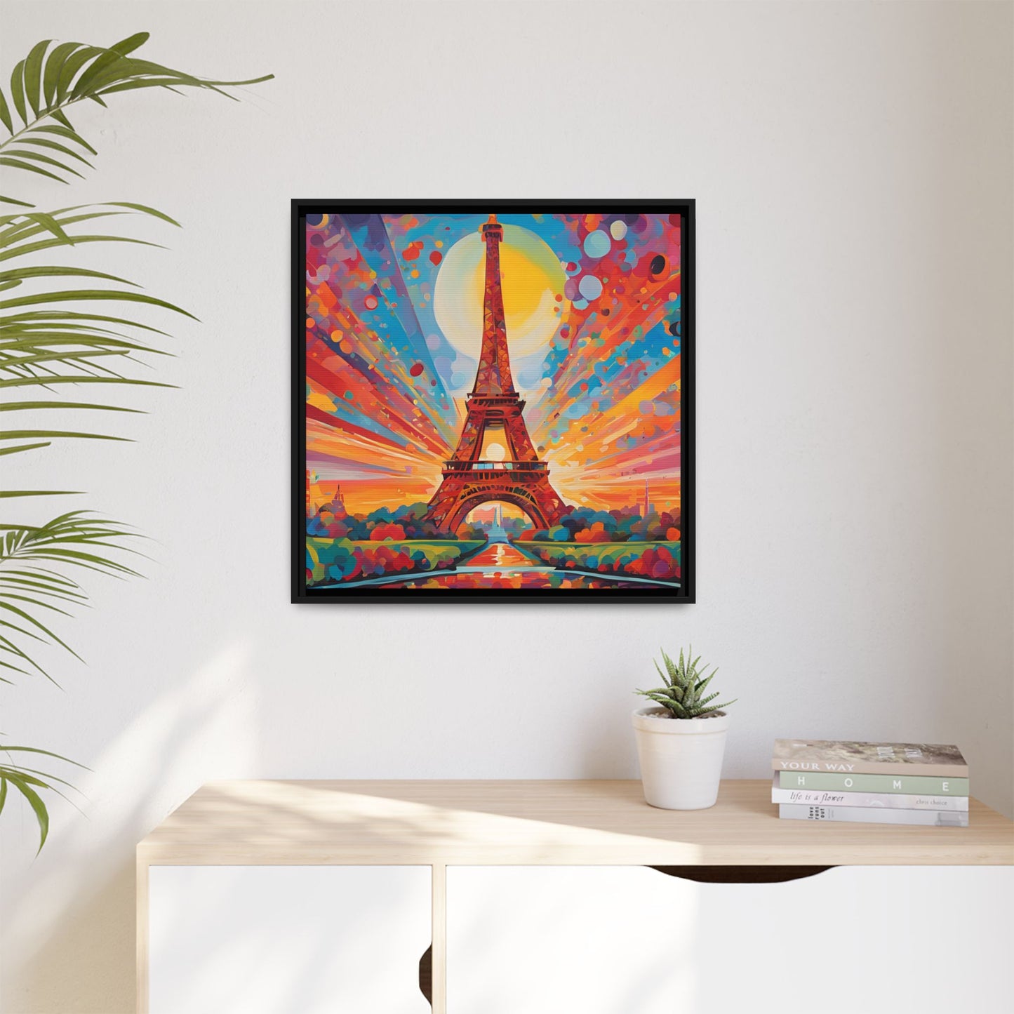 Modern Abstract Eiffel Tower Design Unique Framed Colorful Canvas Landscape Wall Art Paris France Gift Nature Lover Gift 3 frame colors