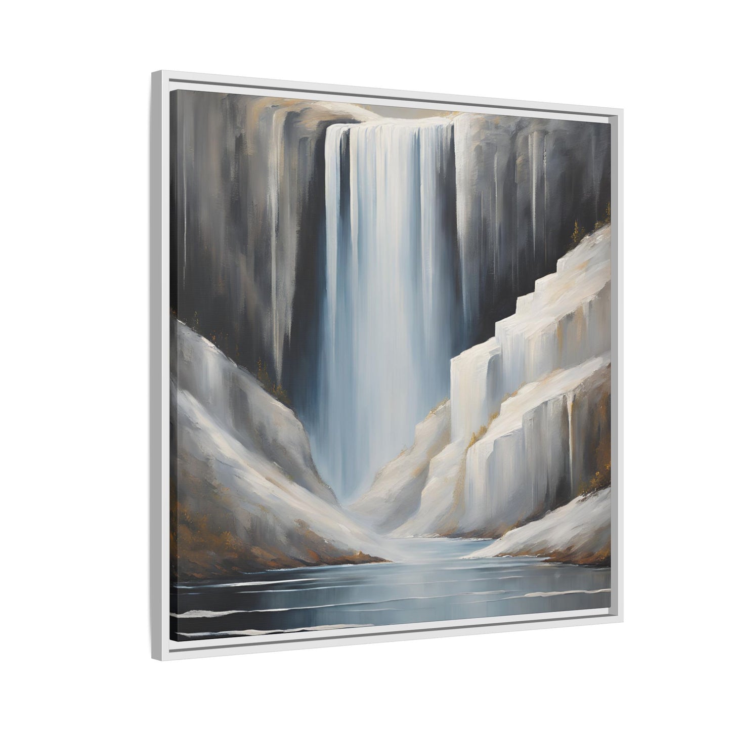 Modern Abstract Waterfall Design Unique Framed Canvas Wall Art Ocean Beach Gift Nature Lover Gift Mountain Landscape Gift 3 frame colors