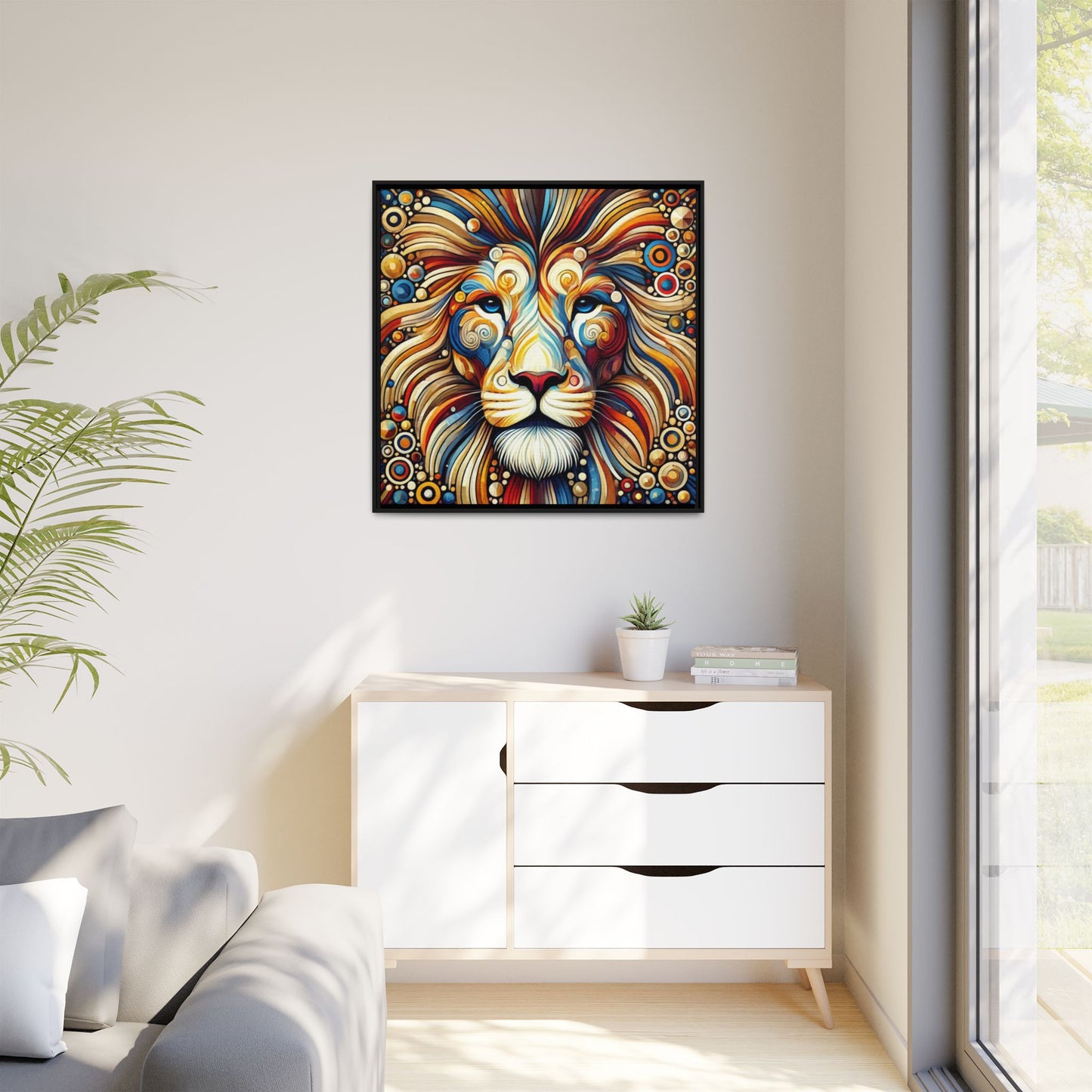 Modern Lion Print Abstract Design Unique Framed Canvas Print King of Jungle Wall Art Animal Lover Gift Nature Lover Decor 3 frame colors
