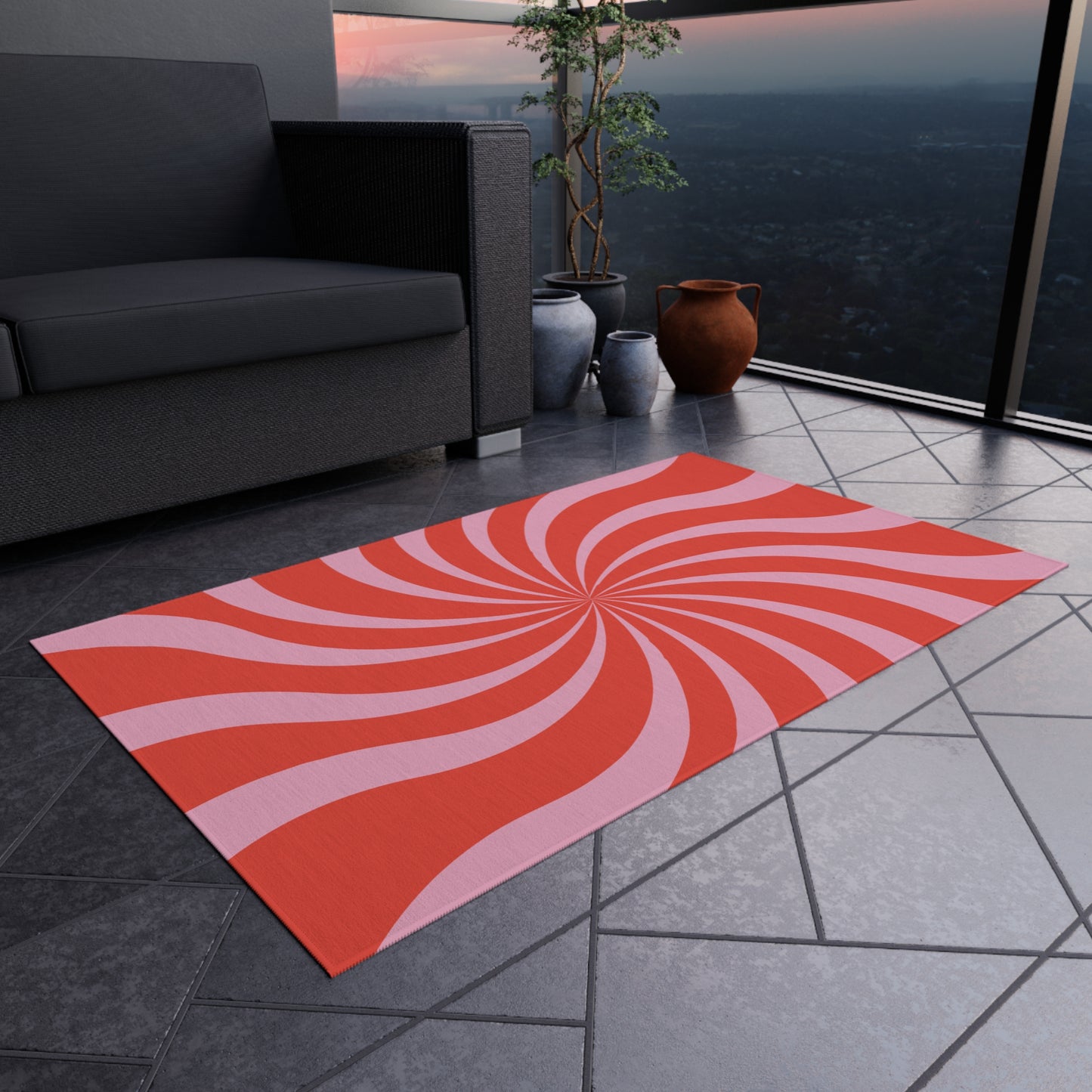 Groovy Retro Chenille Outdoor Rug with No-Skid Backing Cozy Outdoor Carpet Patio Decor Beachy Gazebo Rug Pool Area Outdoor Kitchen Decor