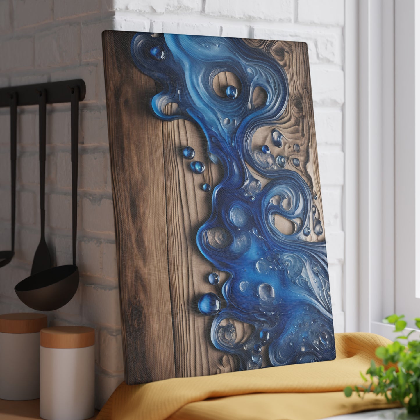 Beachy Kitchen Decor Glass Cutting Board Serving Tray with Wave Design Cutting Board Gift for Home Cook Fun Charcuterie Board