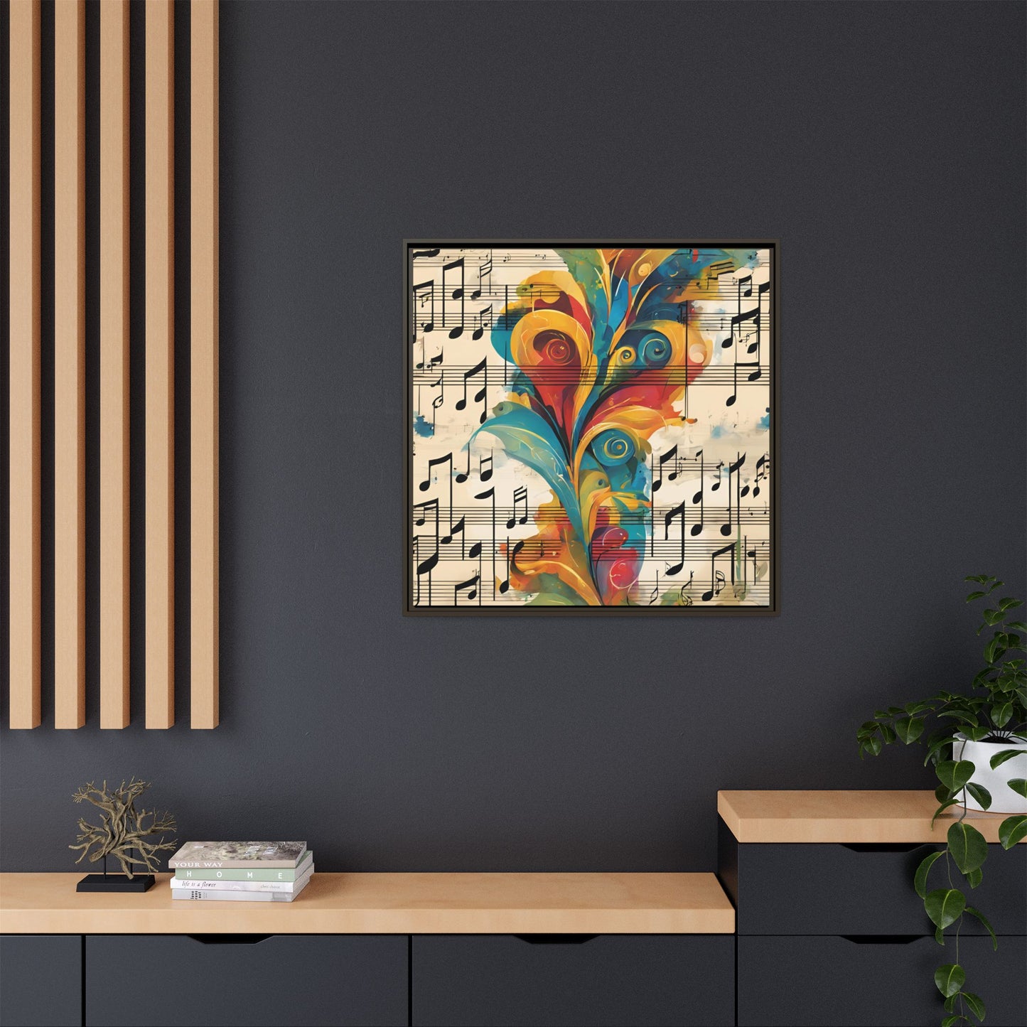 Modern Sheet Music-Themed Print Abstract Design Unique Framed Canvas Print Treble Clef Note Wall Art Music Lover Gift Decor 3 frame colors