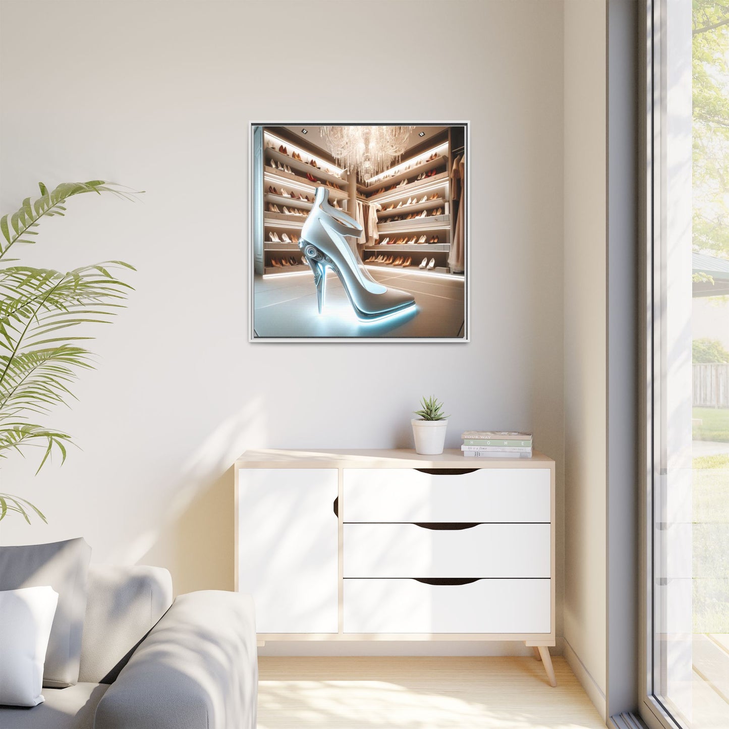 High Heel Shoe Framed Canvas Print Wall Art Unique Fashion Designer Style Haute Couture Shoe Lover Fashionista Gift Decor 3 Frame Colors