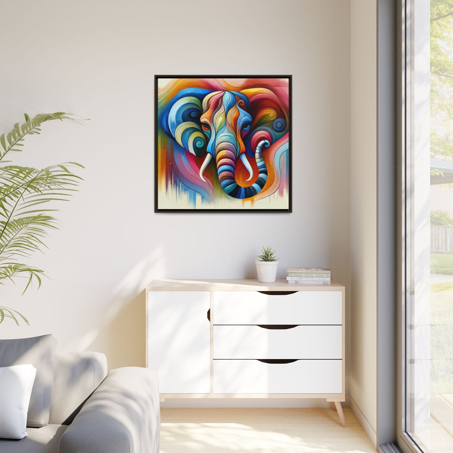 Modern Elephant Print Abstract Design Unique Framed Canvas Print African Wall Art Animal Lover Gift Nature Lover Decor 3 frame colors