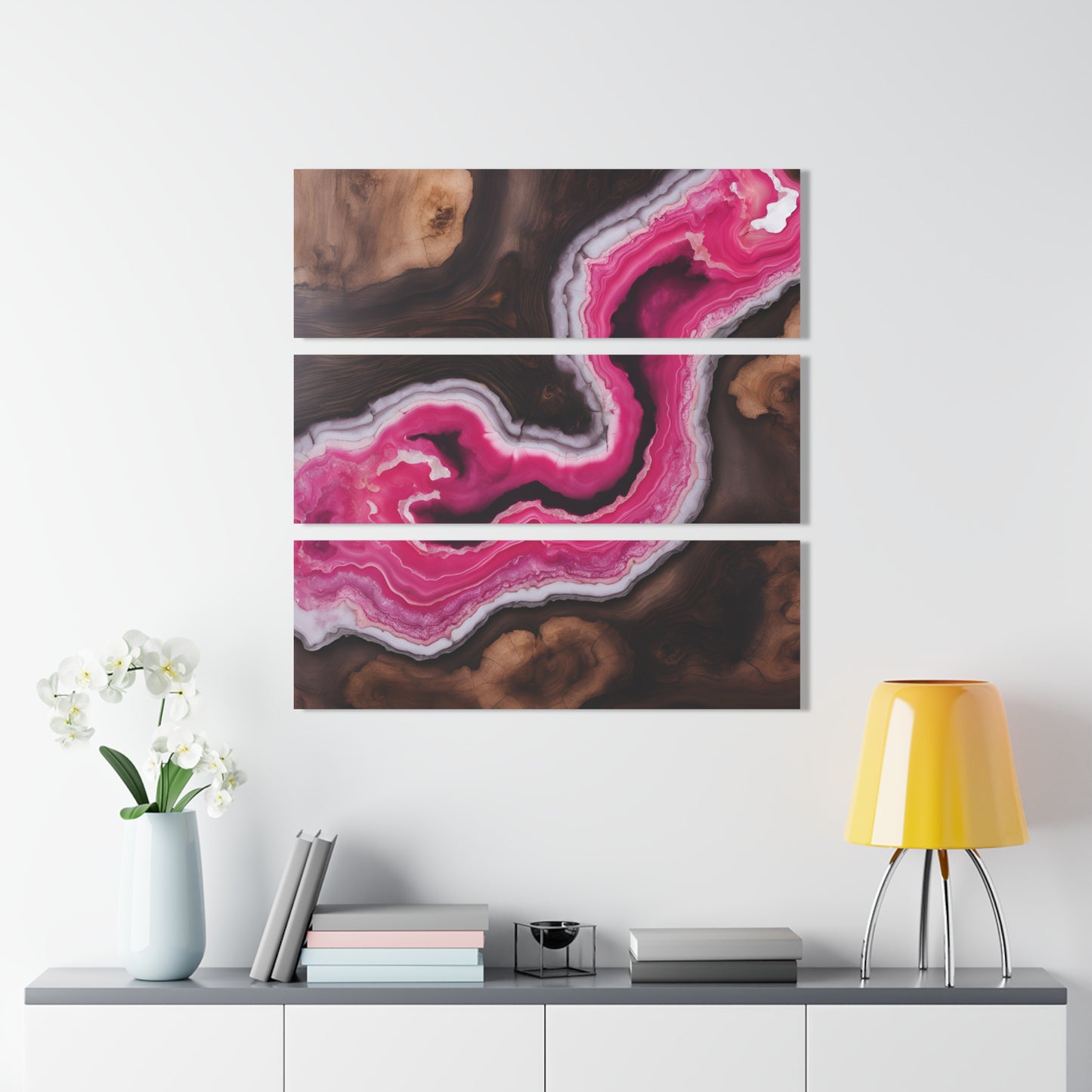 Geode-Inspired Wood-look Design Triptych Acrylic Print Wall Art Nature Lover Gift Geology Agate Rock Lover Gift