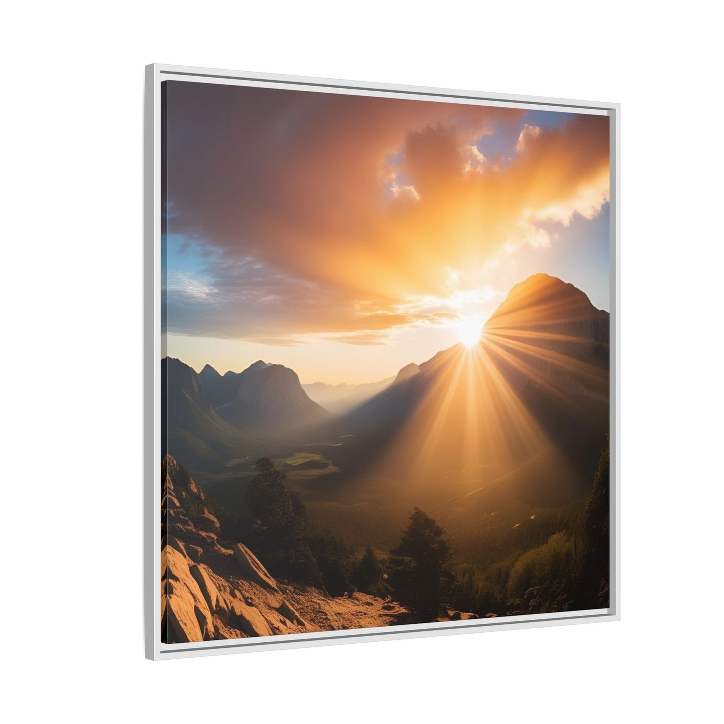 Sunrise in the Mountains Framed Canvas Wall Art Canyon Outdoors Vacation Gift Nature Lover Peaceful Zen Sunset Gift 3 frame colors