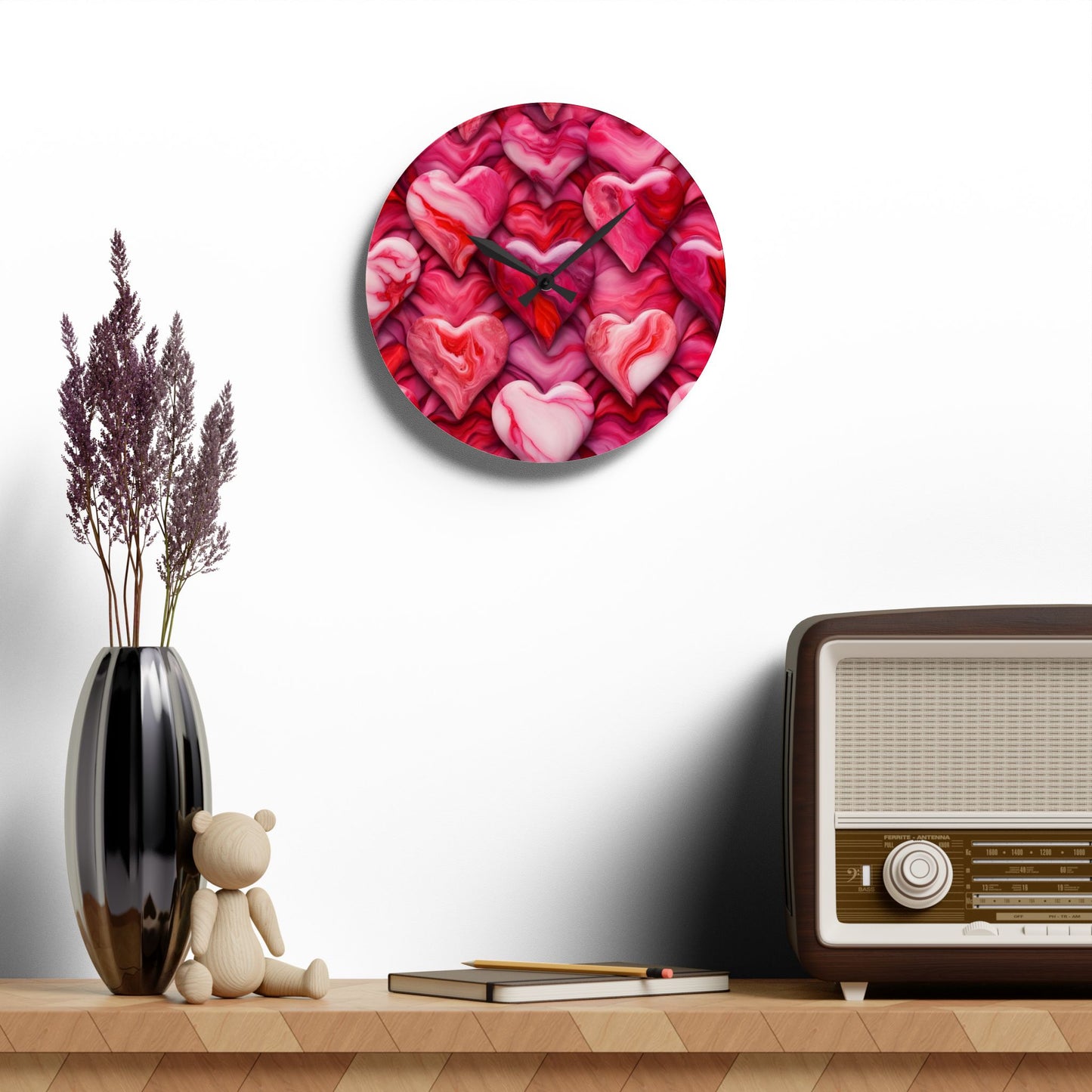 Heart Design Acrylic Office Clock Unique Colorful Wall Clock for Kitchen or Living Room Nature Lover Gift Rock Art Design