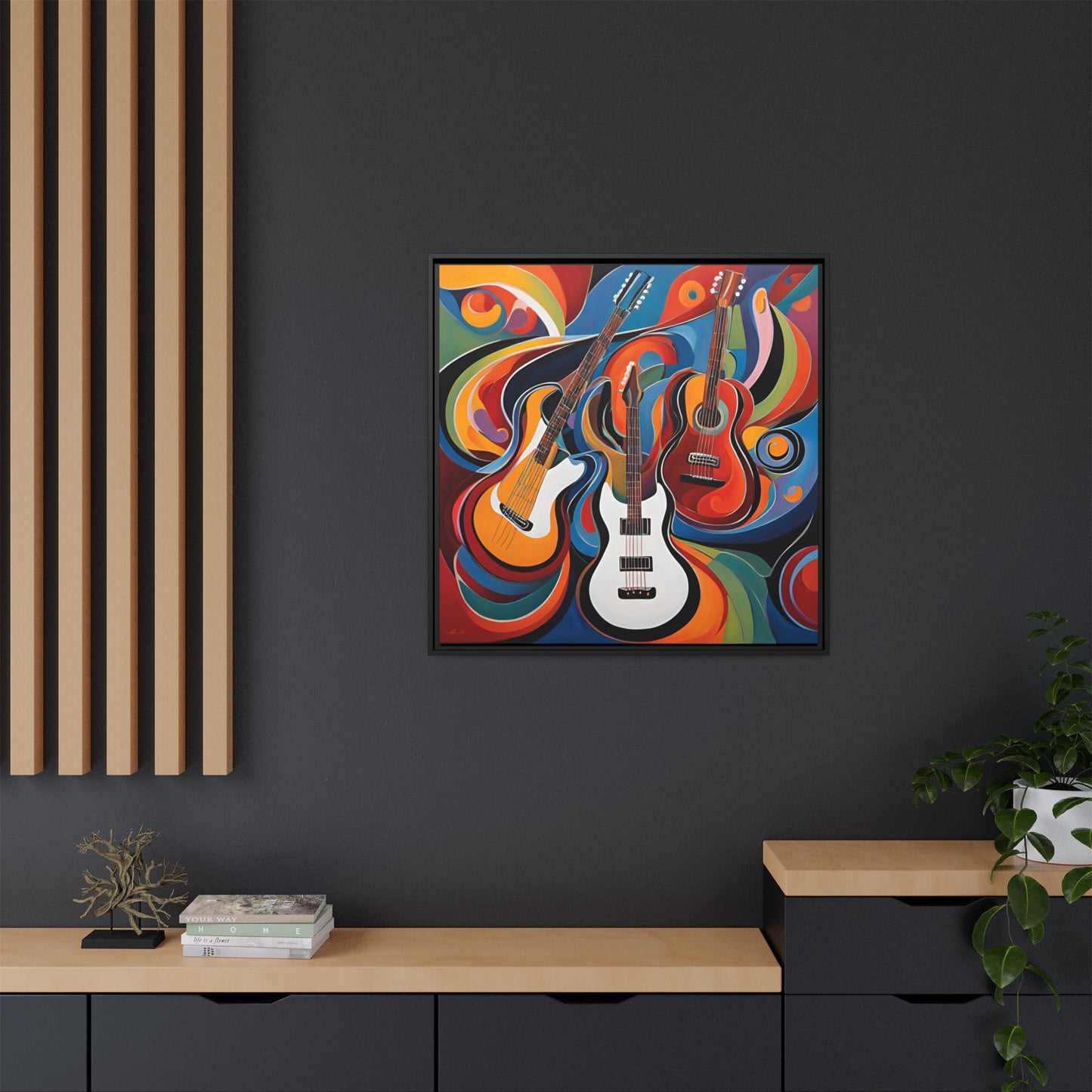Modern Music-Themed Print Abstract Design Unique Framed Canvas Print Guitar Wall Art Music Lover Gift Decor 3 frame colors