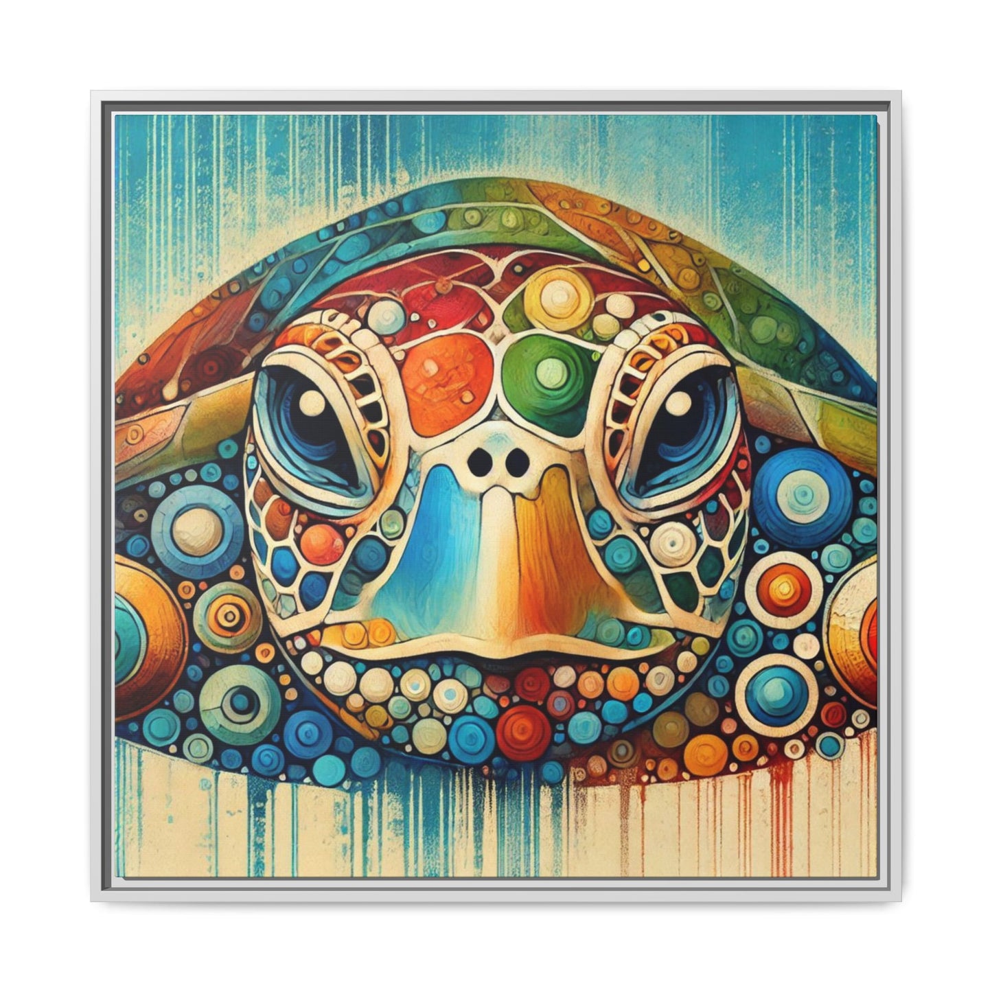 Modern Sea Turtle Print Abstract Design Unique Framed Canvas Print Oceanic Beachy Wall Art Animal Lover Nature Lover Decor 3 frame colors