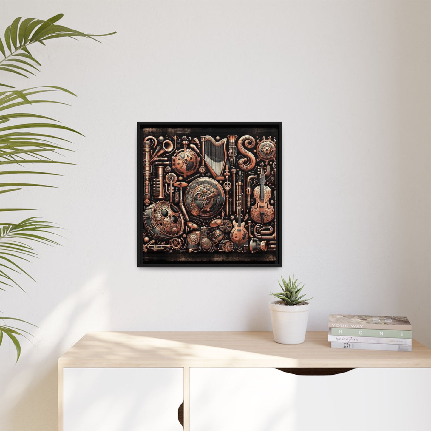 Modern Music-Themed Steampunk Style Print Abstract Design Unique Framed Canvas Print Wall Art Music Lover Gift Decor 3 frame colors