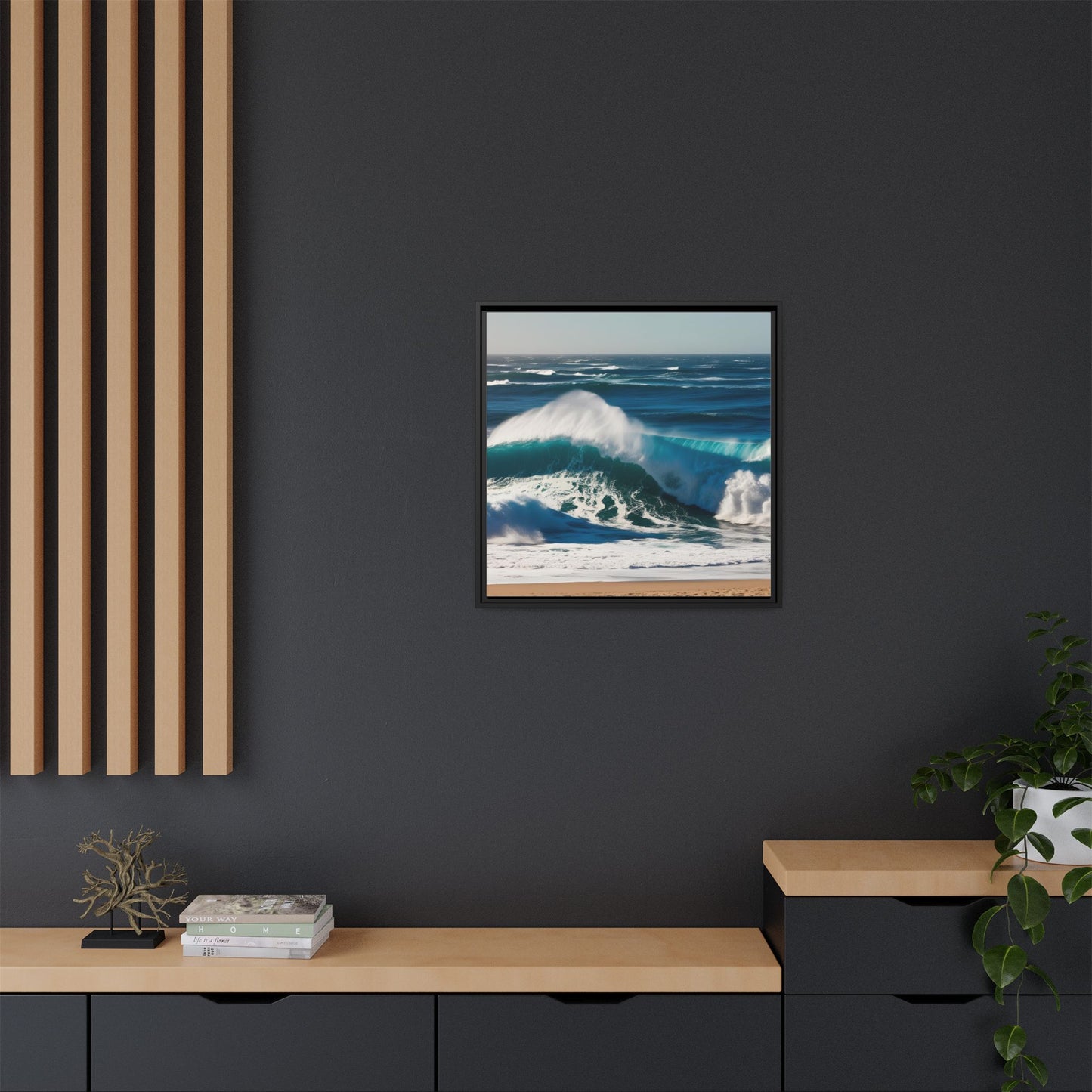 Peaceful Ocean Waves at the Beach Calm Sunny Day Framed Canvas Wall Art Vacation Oceanic Gift Nature Lover Zen Decor Gift 3 frame colors