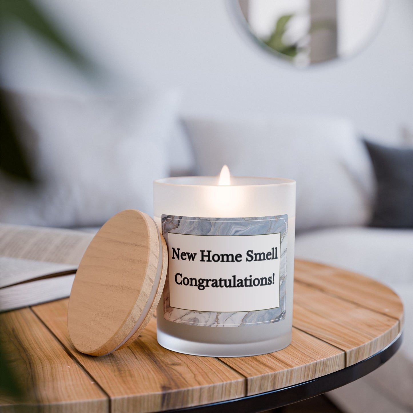 Artisanal Coconut Soy Frosted Glass Candle with Wooden Wick and Raw Maple Lid 11 oz Hand Poured Candle for New Home Owner 50 hrs burn time