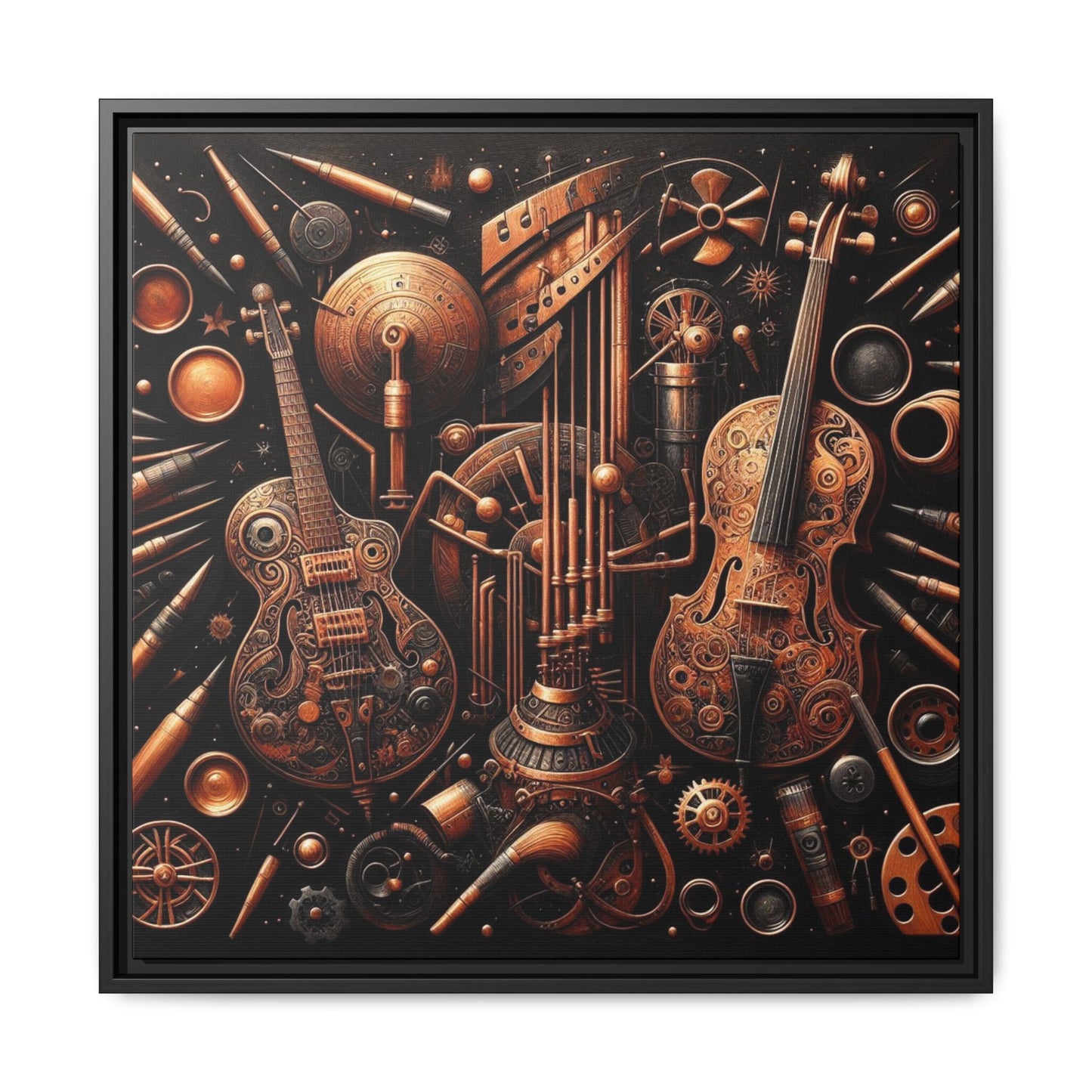 Modern Music-Themed Print Abstract Design Unique Framed Canvas Print Steampunk Wall Art Music Lover Gift Decor 3 frame colors