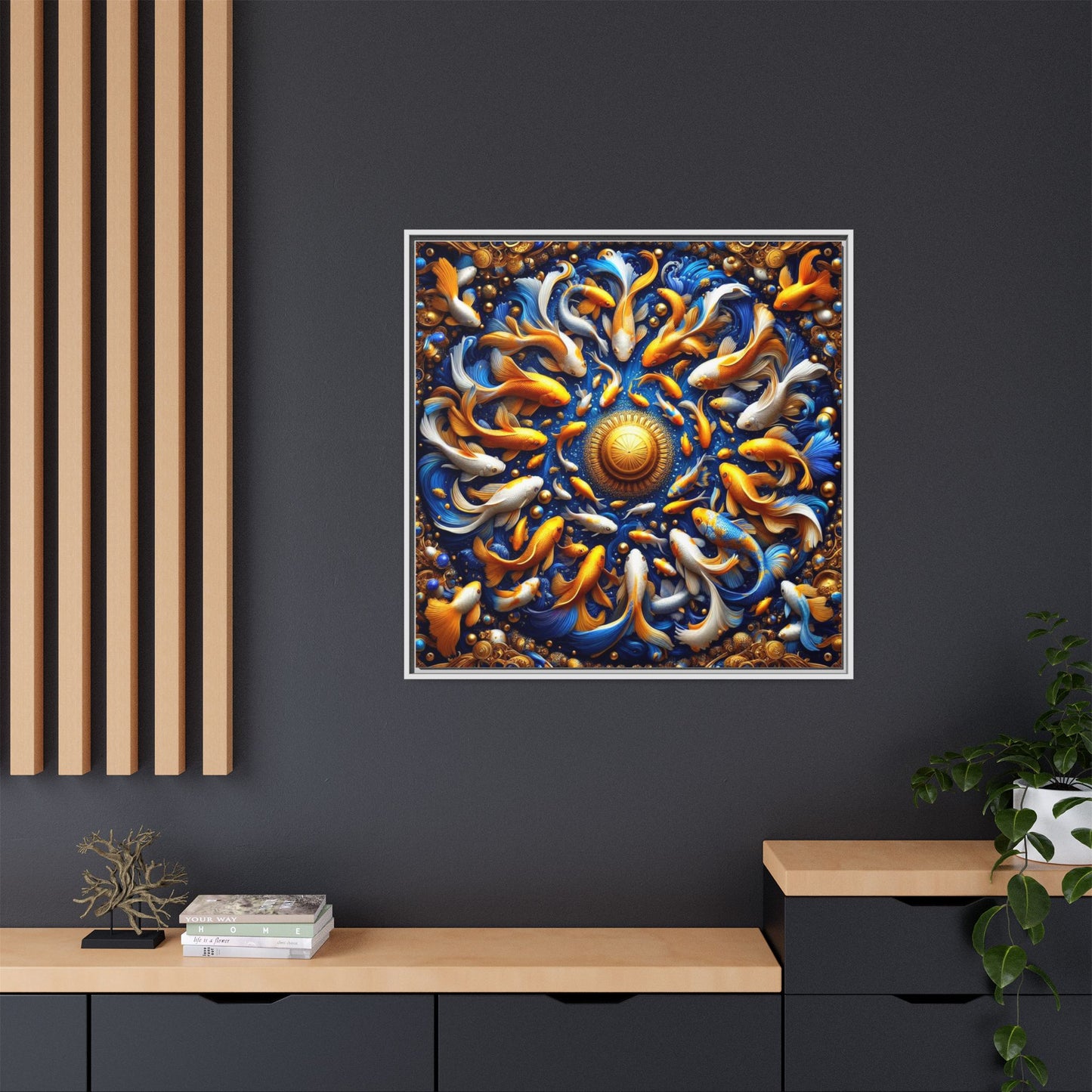 Koi Fish Framed Canvas Print Wall Art Unique Animal Lover Gift Fish Themed Print Goldfish Lover Decor 3 Frame Colors