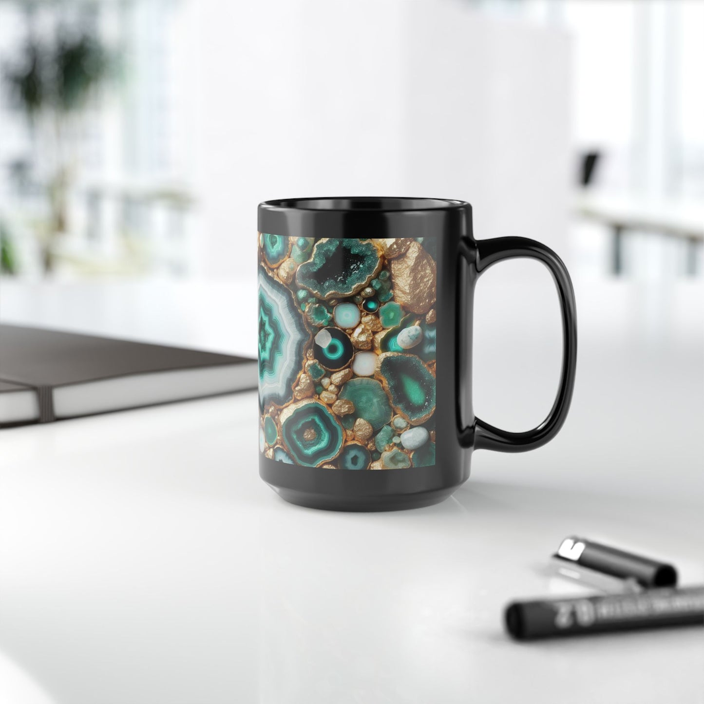 Ceramic Coffee Mug Quartz-Inspired Agate Image Nature Lover Ceramic Unique Colorful Teacup Geode Rock Gemstone Lover Ceramic 15 oz Mug