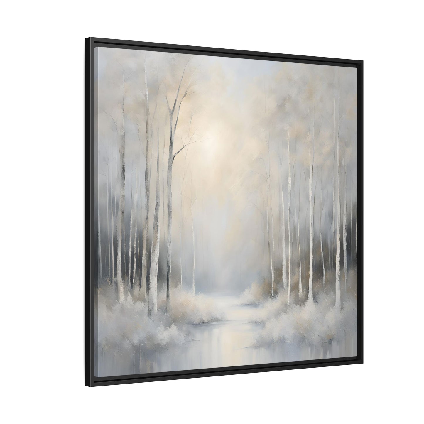 Modern Abstract White Forest Design Unique Framed Canvas Wall Art Ocean Beach Gift Nature Lover Gift 3 frame colors