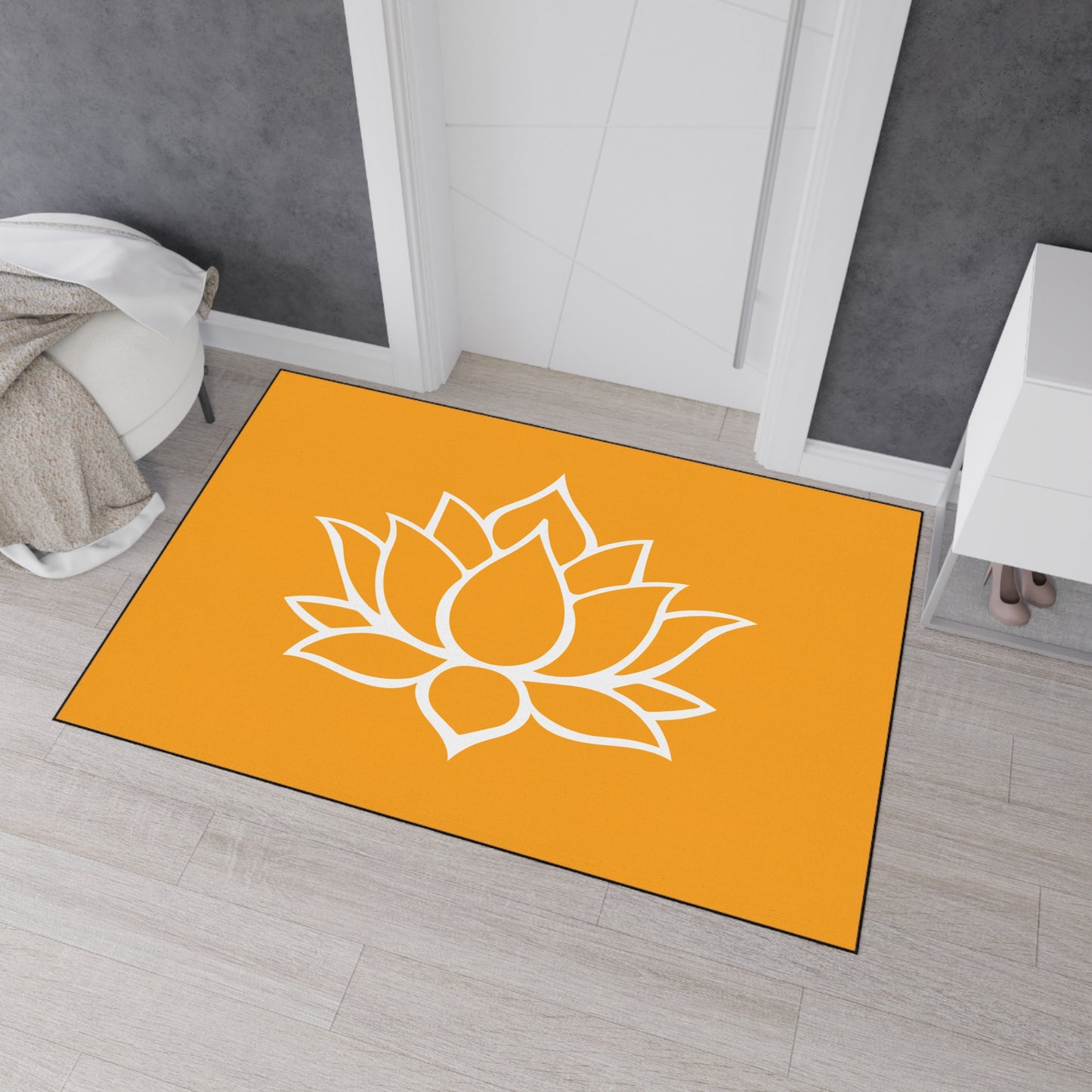 Decorative Heavy Duty Non-Slip Floor Mat Stylish Design Perfect for Entryway Kitchen Décor Orange Lotus Blossom Floral Design Rug Bath Mat