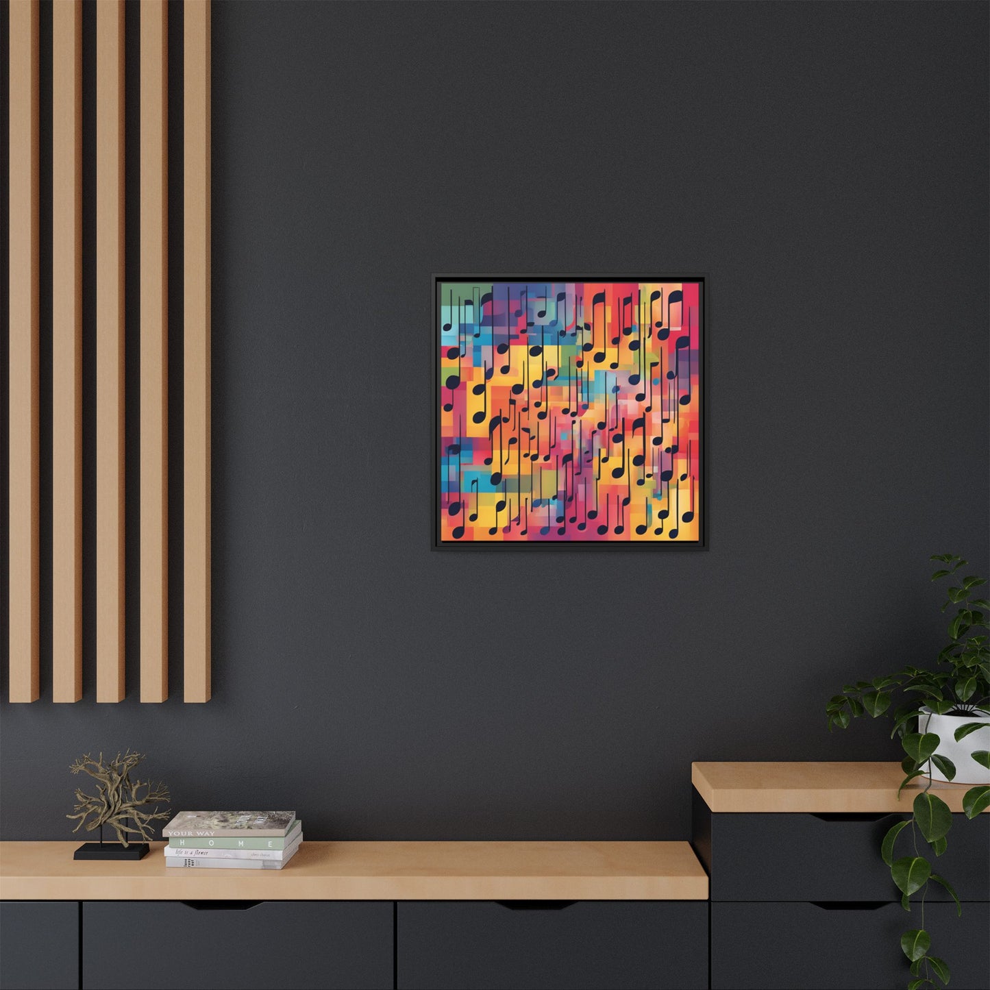 Modern Music-Themed Print Abstract Design Unique Framed Canvas Print Treble Clef Note Wall Art Music Lover Gift Decor 3 frame colors