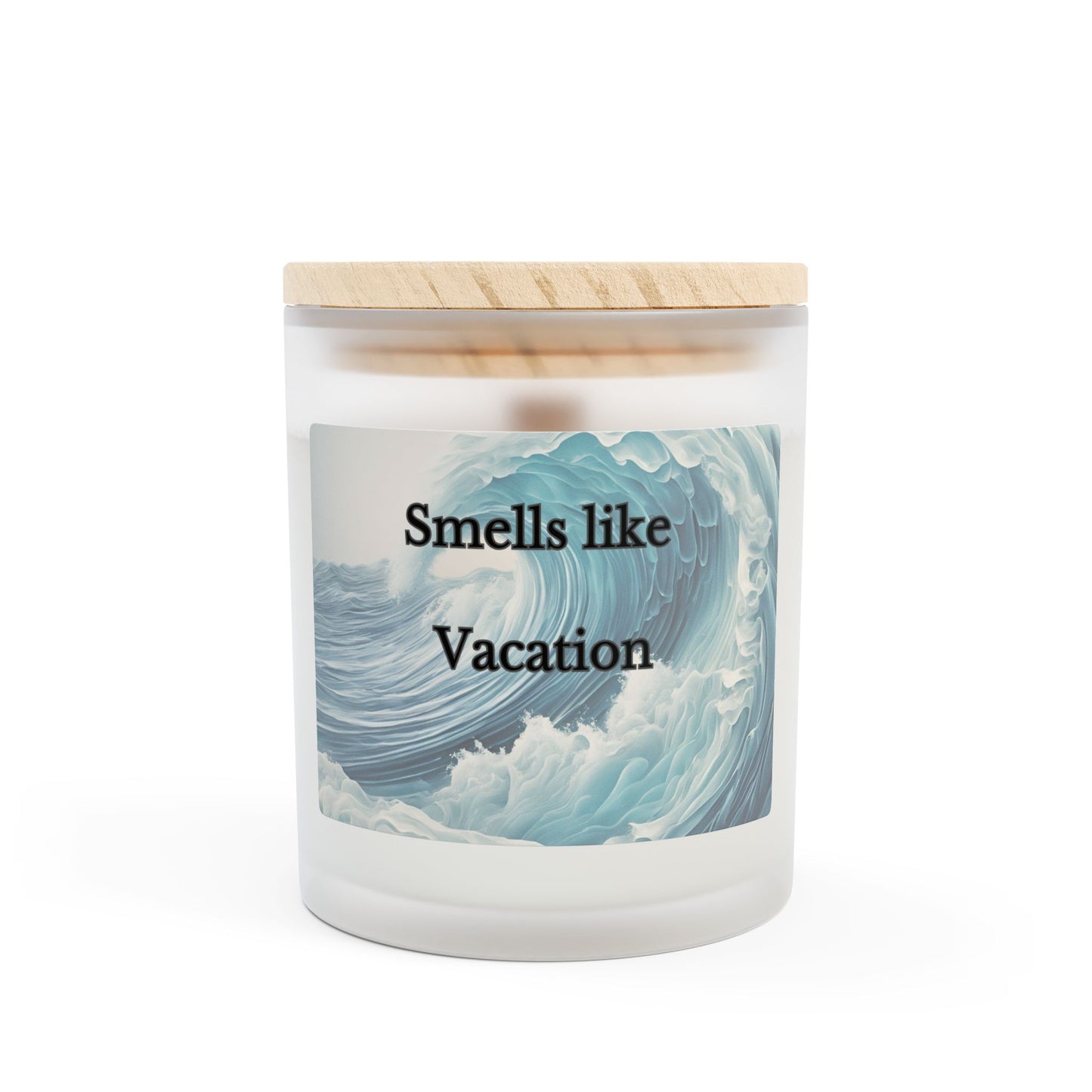 Artisanal Coconut Soy Frosted Glass Candle with Wooden Wick and Raw Maple Lid 11 oz Hand Poured Ocean Beachy Vacation Candle 50 hr burn time