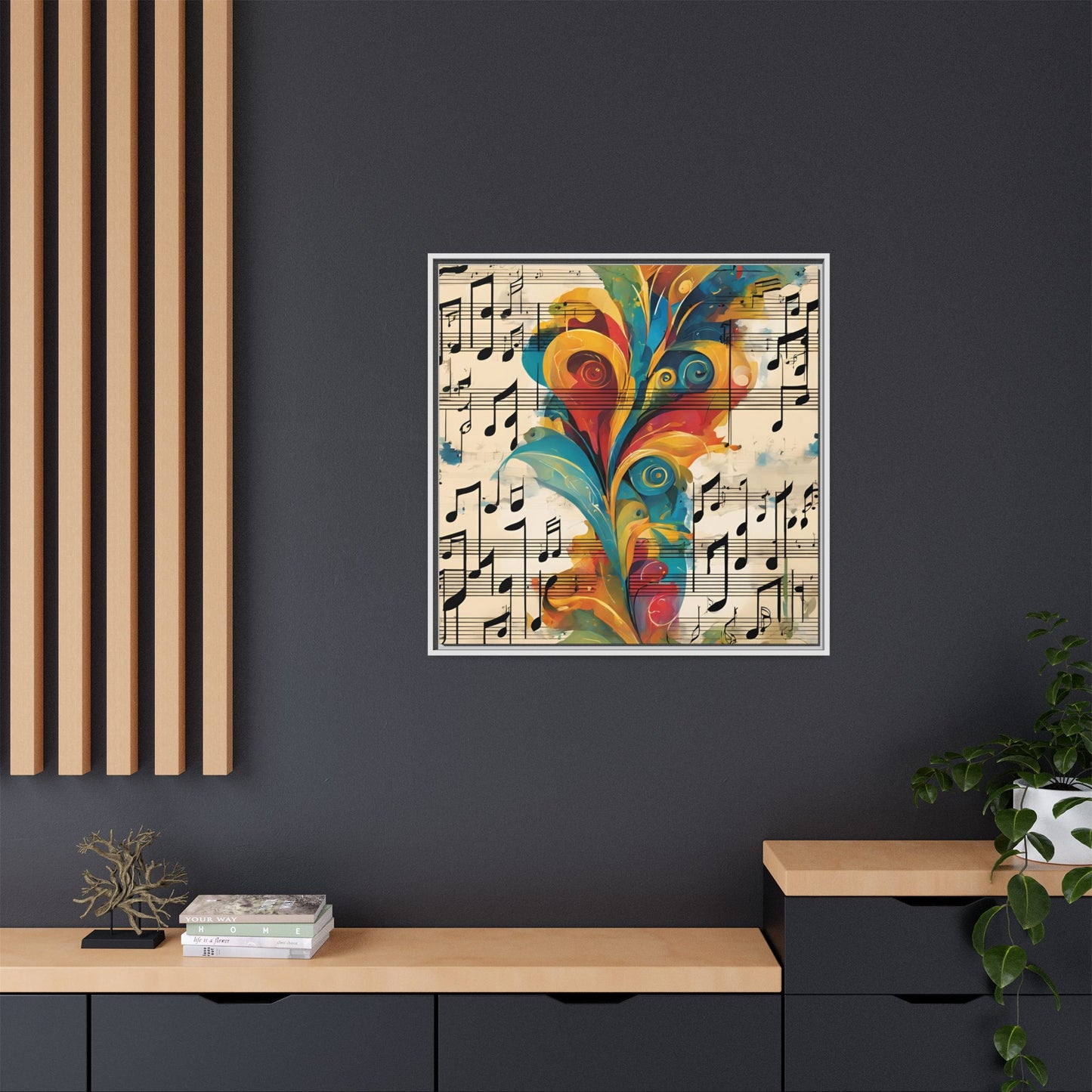 Modern Sheet Music-Themed Print Abstract Design Unique Framed Canvas Print Treble Clef Note Wall Art Music Lover Gift Decor 3 frame colors