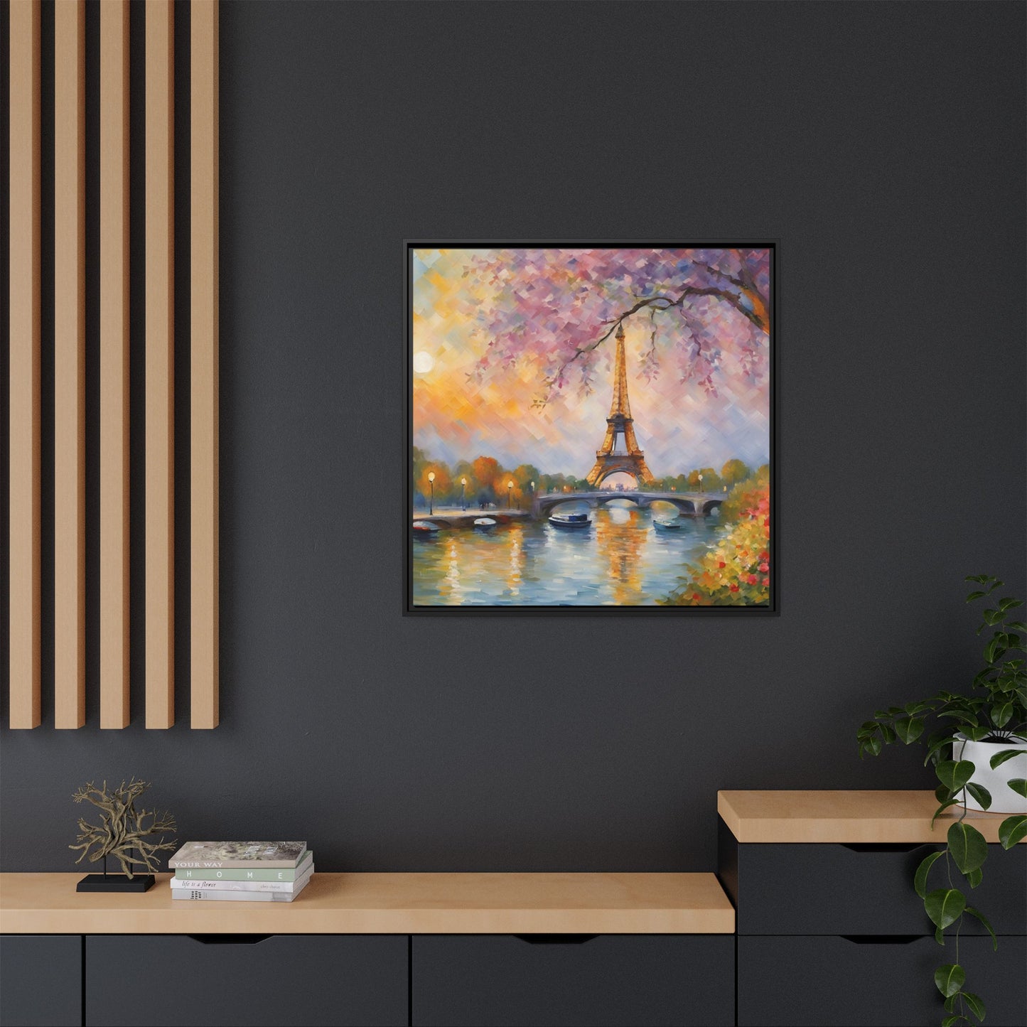 Modern Abstract Eiffel Tower Design Unique Framed Canvas Landscape Wall Art Paris France Gift Nature Lover Gift 3 frame colors