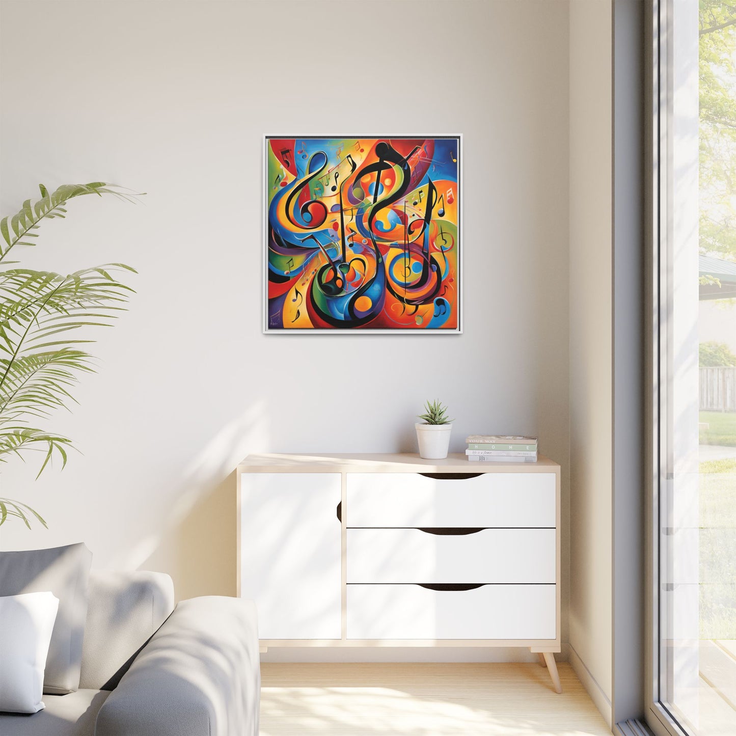 Modern Music-Themed Print Abstract Design Unique Framed Canvas Print Treble Clef Note Wall Art Music Lover Gift Decor 3 frame colors