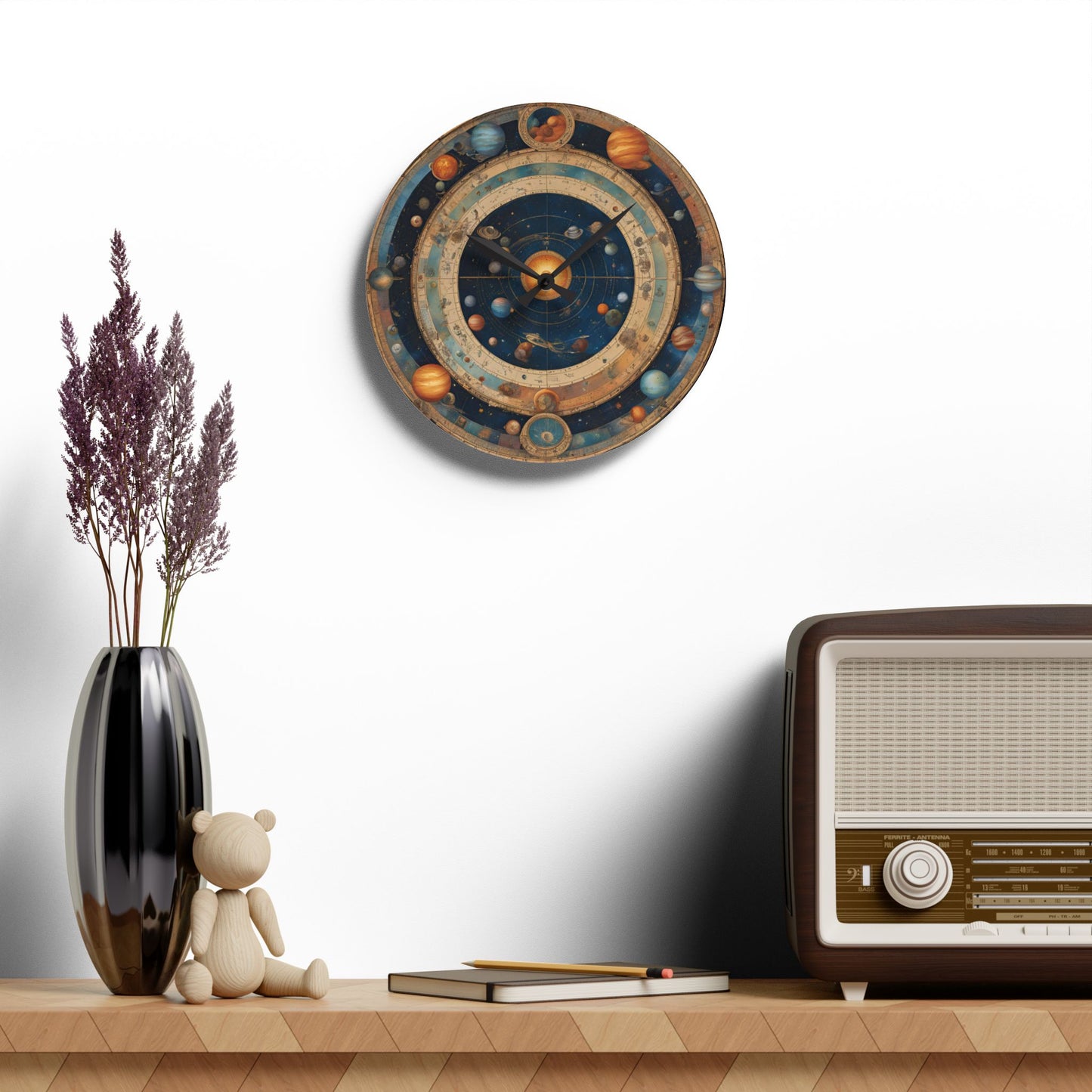 Boho Celestial Design Acrylic Office Clock Unique Colorful Wall Clock for Kitchen or Living Room Astrological Gift