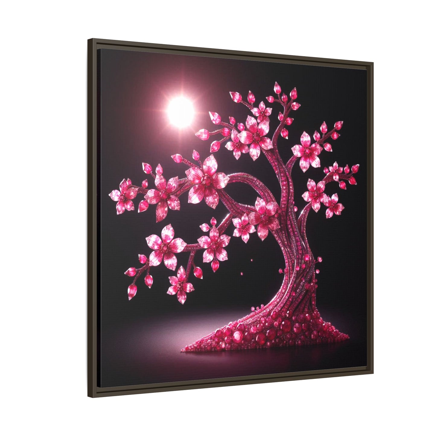 Pink Bejeweled Bonzai Tree Framed Canvas Print Wall Art Unique Nature Lover Asian Art Gift Decor 3 Frame Colors