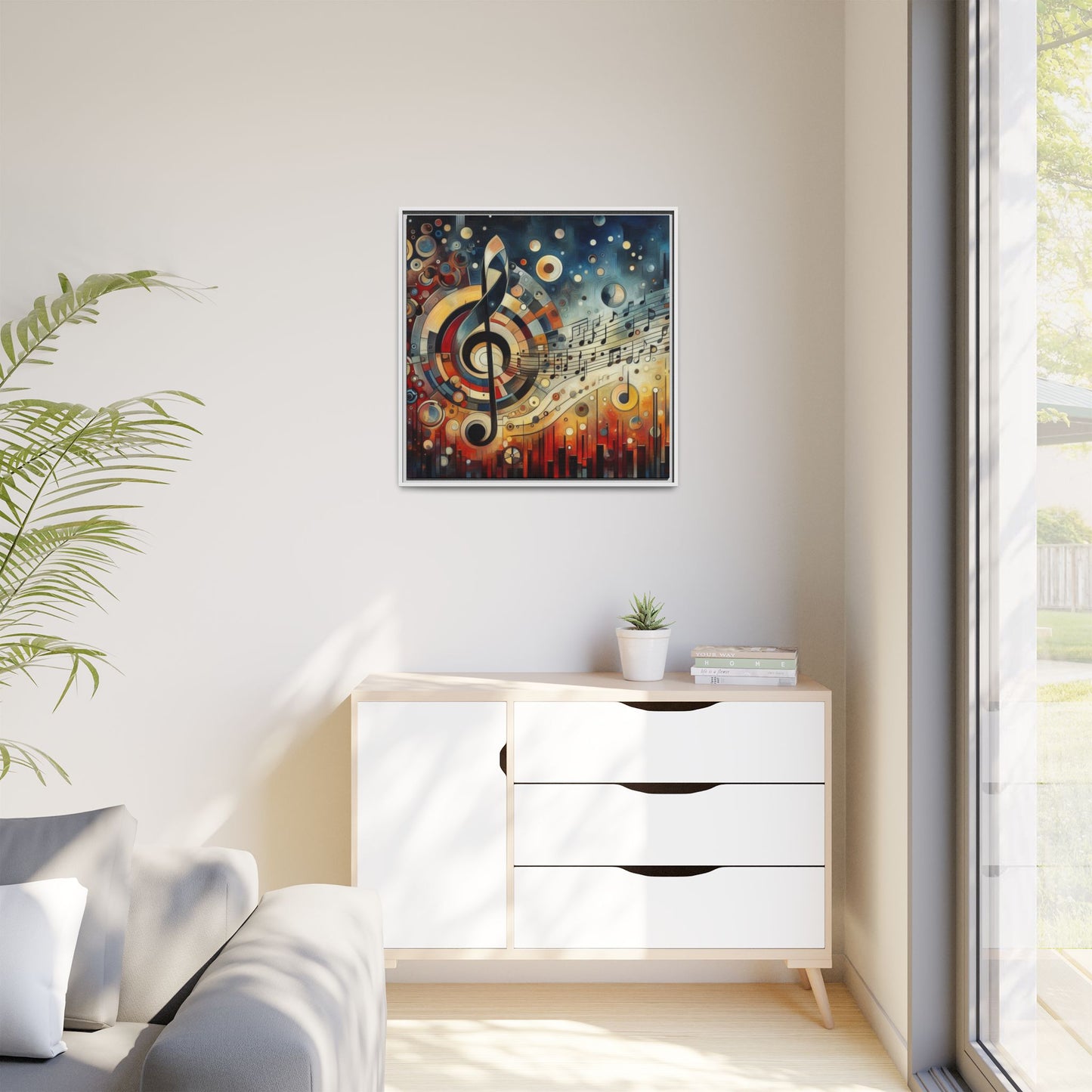 Modern Music-Themed Print Abstract Design Unique Framed Canvas Print Treble Clef Note Wall Art Music Lover Gift Decor 3 frame colors