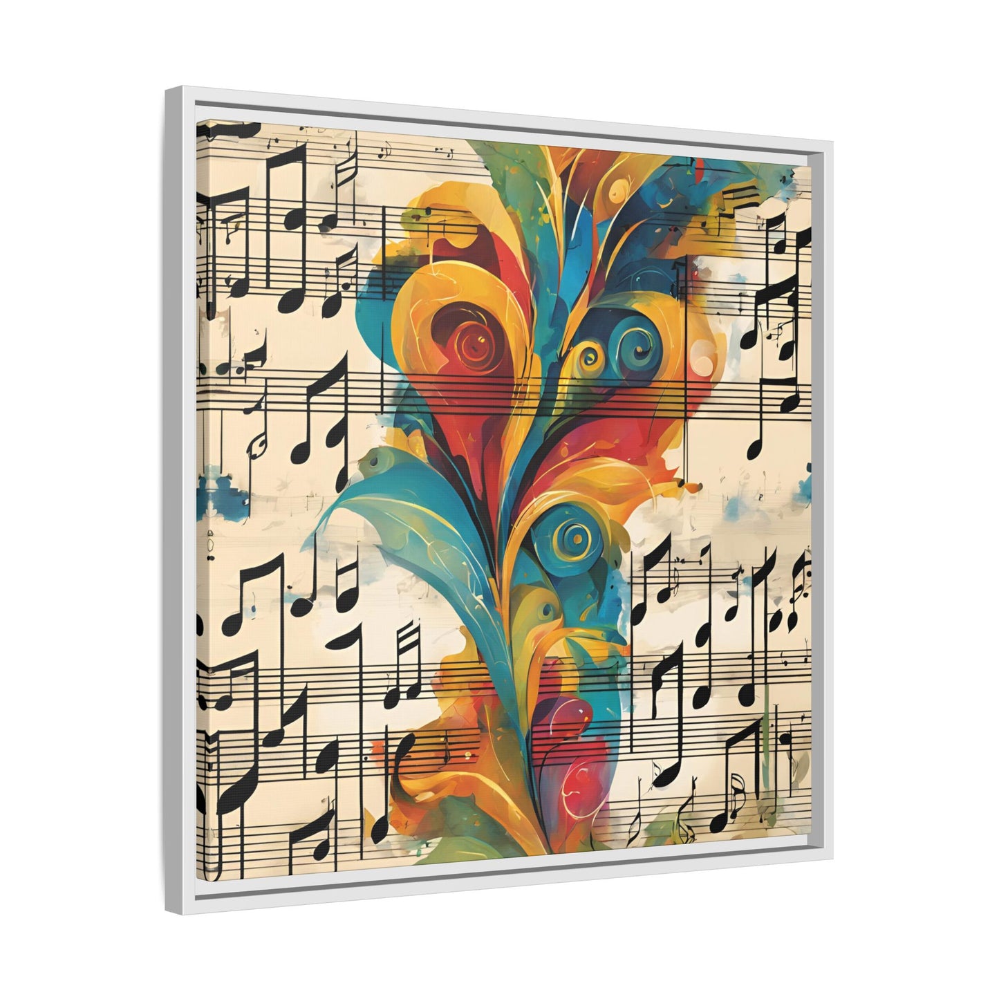 Modern Sheet Music-Themed Print Abstract Design Unique Framed Canvas Print Treble Clef Note Wall Art Music Lover Gift Decor 3 frame colors
