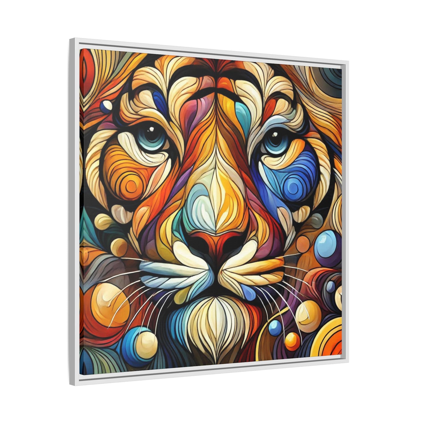 Modern Lion Face Print Abstract Design Unique Framed Canvas Print King of Jungle Wall Art Animal Lover Nature Lover Decor 3 frame colors