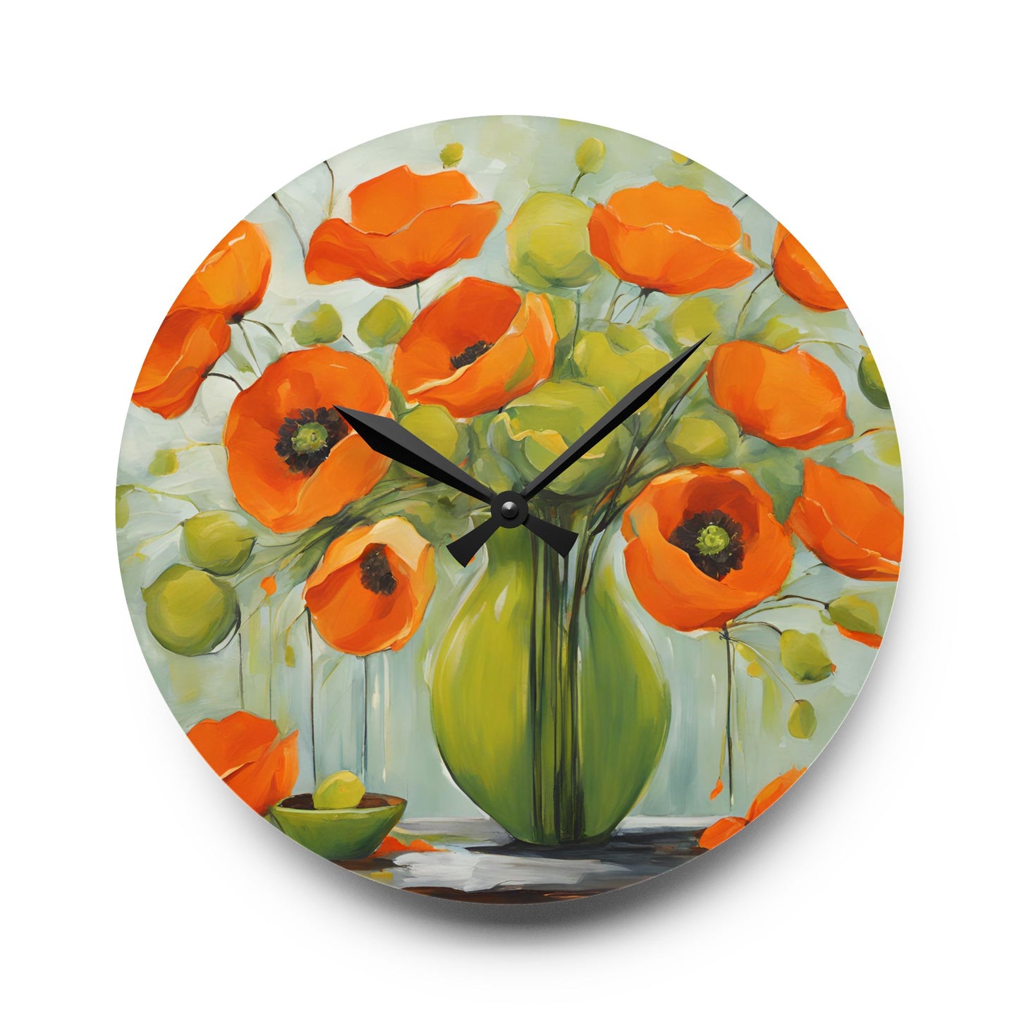 Floral Vase Design Acrylic Clock Unique Colorful Wall Clock for Kitchen or Living Room Nature Lover Field of Flowers Gardener Gift