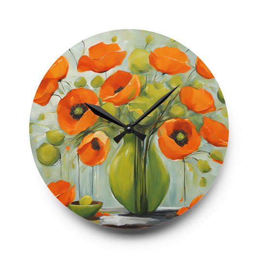 Floral Vase Design Acrylic Clock Unique Colorful Wall Clock for Kitchen or Living Room Nature Lover Field of Flowers Gardener Gift
