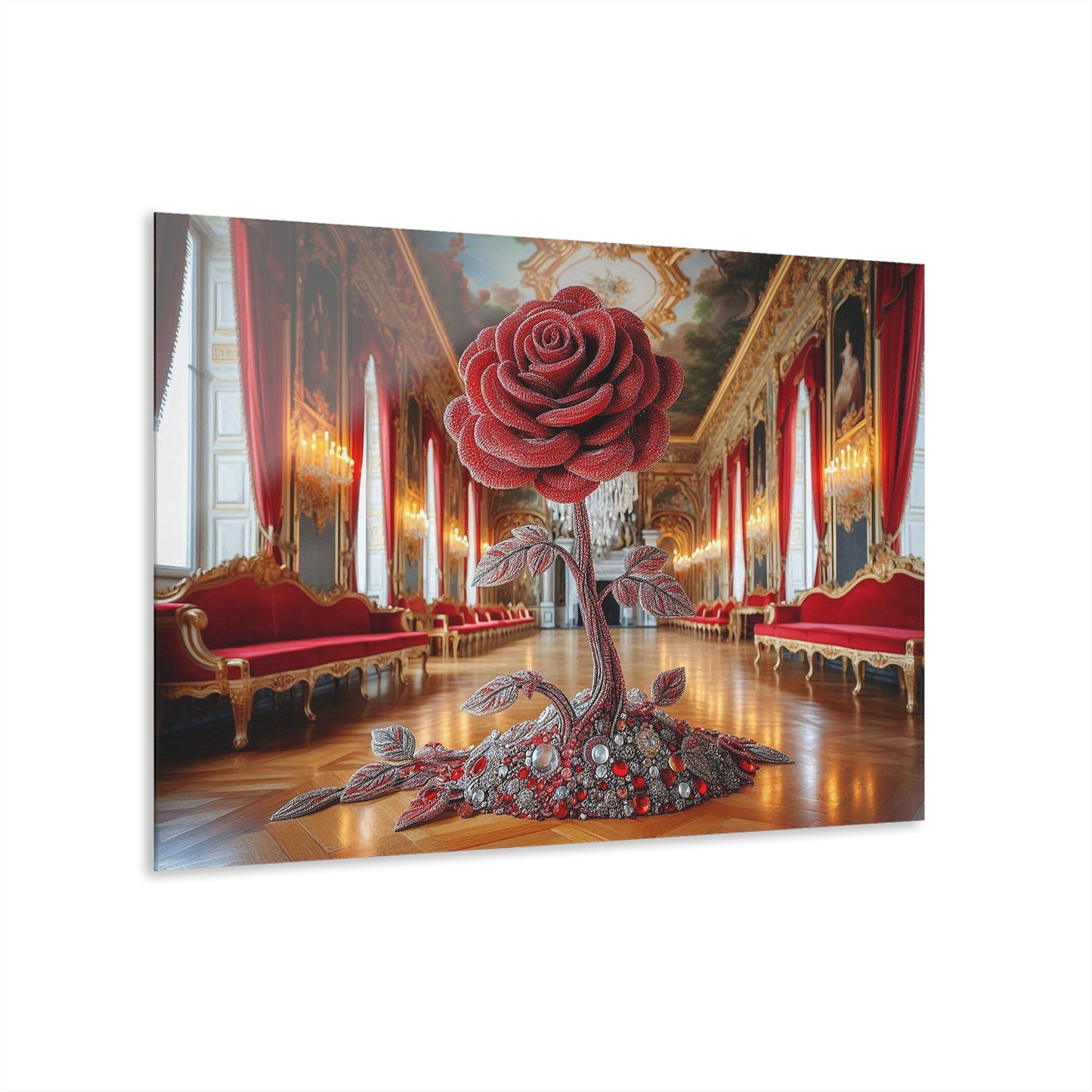 Long-stem Red Rose Floral Design Acrylic Print Nature Lover Wall Art Gemstone Flower Lover Gift Flower Artwork Modern Garden Home Decor