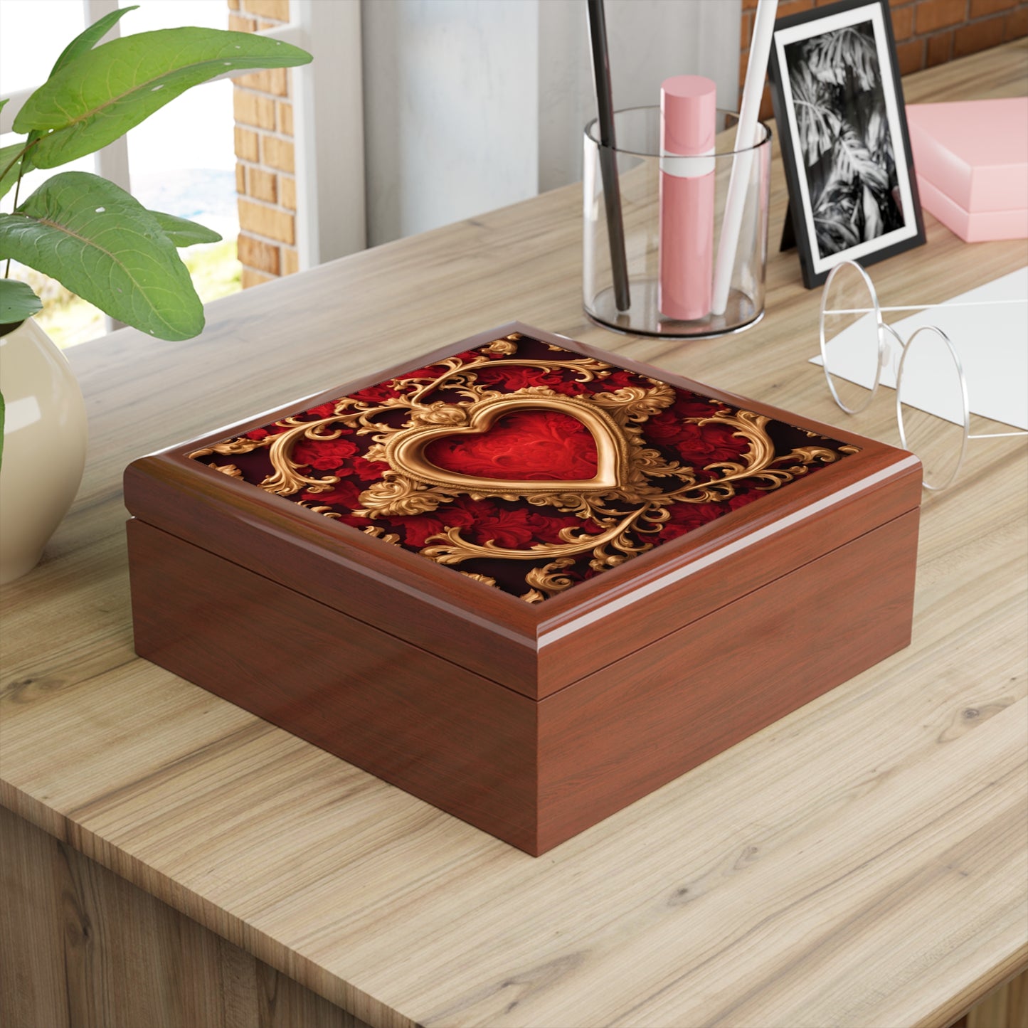 Unique Heart Art Print Design Jewelry Box Trinket Box Bedroom Dresser Decor Vanity Gift Box - 3 colors to choose from