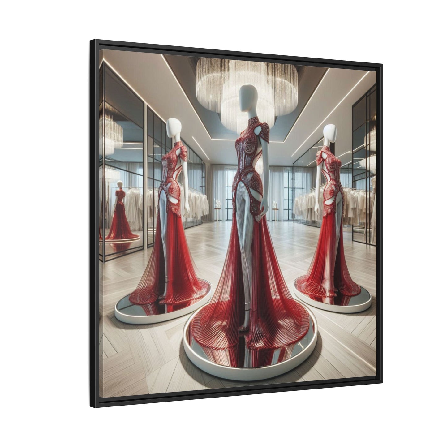 Futuristic Bodycon Runway Dress Framed Canvas Print Wall Art Unique Fashion Designer Style Haute Couture Fashionista Gift 3 Frame Colors