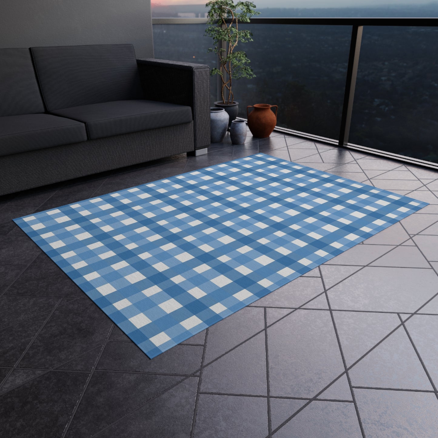 Checker Pattern Chenille Outdoor Rug with No-Skid Backing Cozy Outdoor Carpet Patio Decor Gazebo Rug Pool Area Decor Outdoor Kitchen Carpet