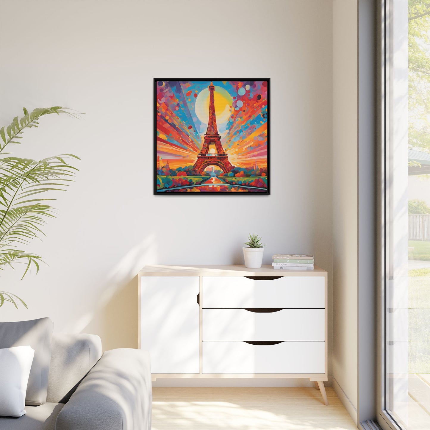 Modern Abstract Eiffel Tower Design Unique Framed Colorful Canvas Landscape Wall Art Paris France Gift Nature Lover Gift 3 frame colors