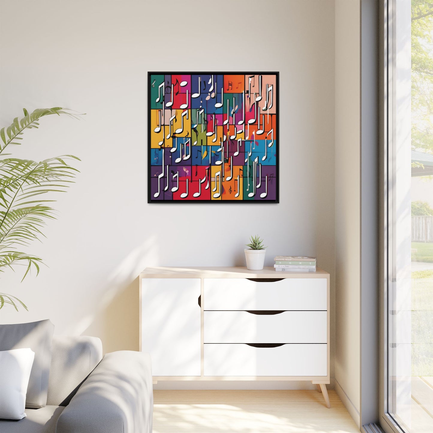 Modern Music-Themed Print Abstract Design Unique Framed Canvas Print Treble Clef Note Wall Art Music Lover Gift Decor 3 frame colors