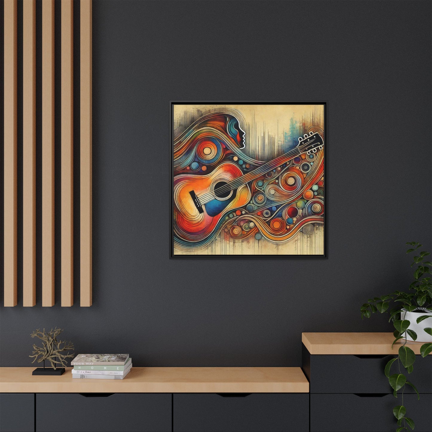 Modern Music-Themed Print Abstract Design Unique Framed Canvas Print Guitar Wall Art Music Lover Gift Decor 3 frame colors