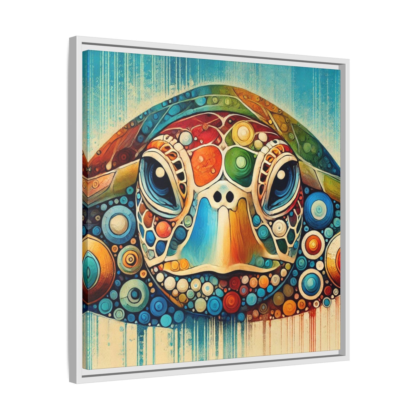 Modern Sea Turtle Print Abstract Design Unique Framed Canvas Print Oceanic Beachy Wall Art Animal Lover Nature Lover Decor 3 frame colors