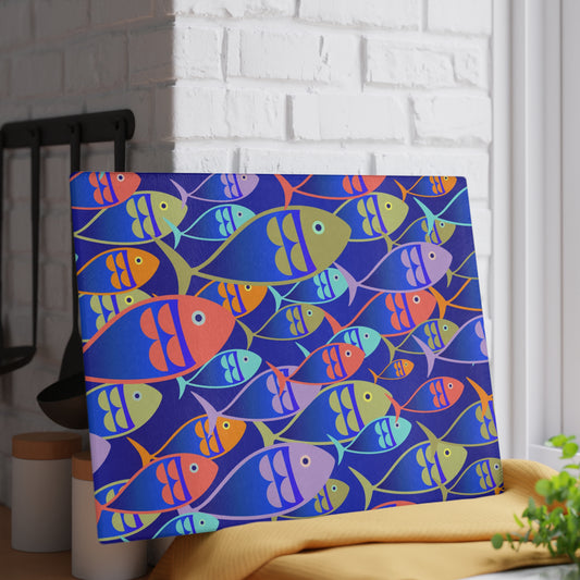 Kitchen Decor Glass Cutting Board Serving Tray with Fish Design Cutting Board Gift for Home Cook Fun Charcuterie Board