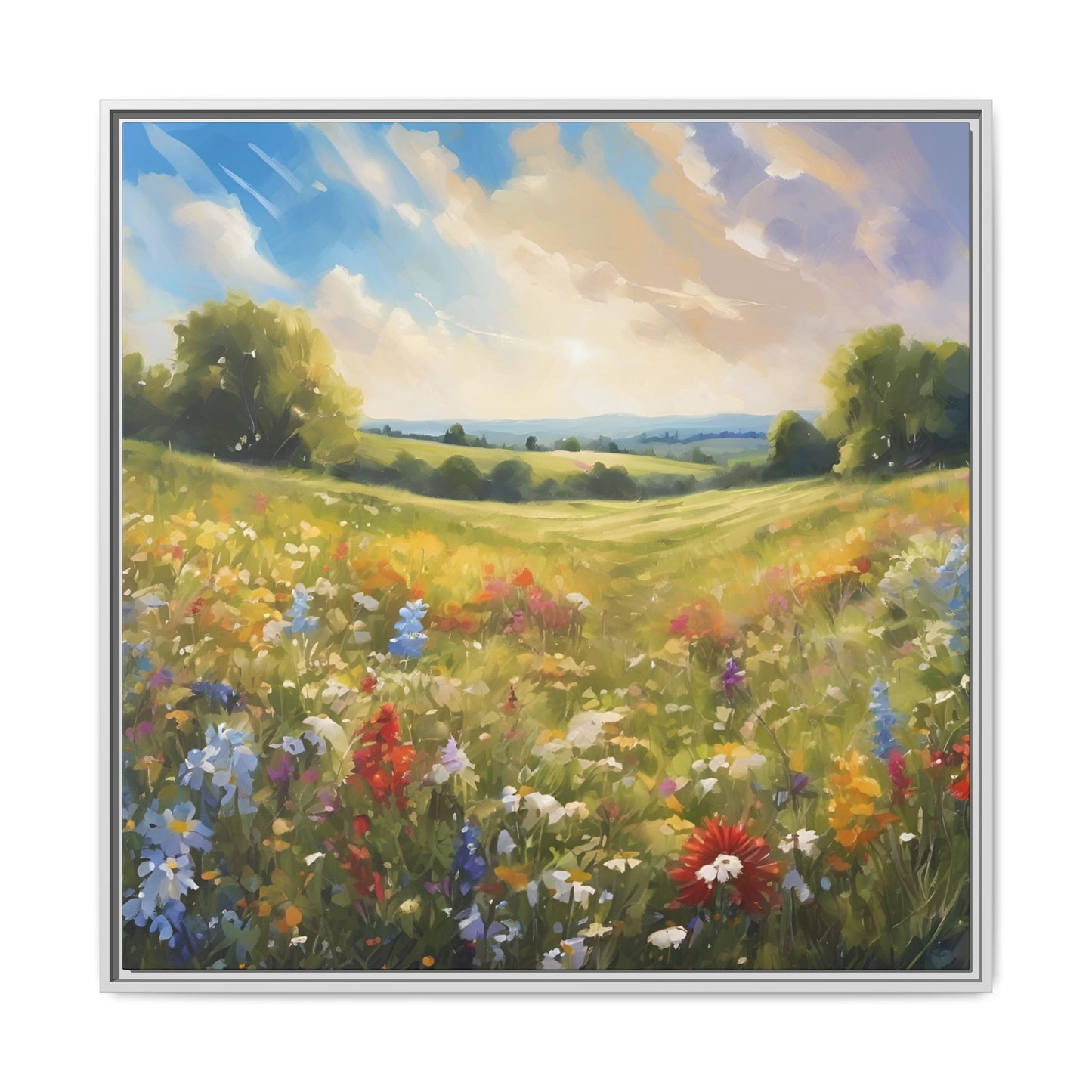 Modern Filed of Flowers Design Unique Framed Canvas Wall Art Gift Nature Lover Landscape Decor Gift 3 frame colors