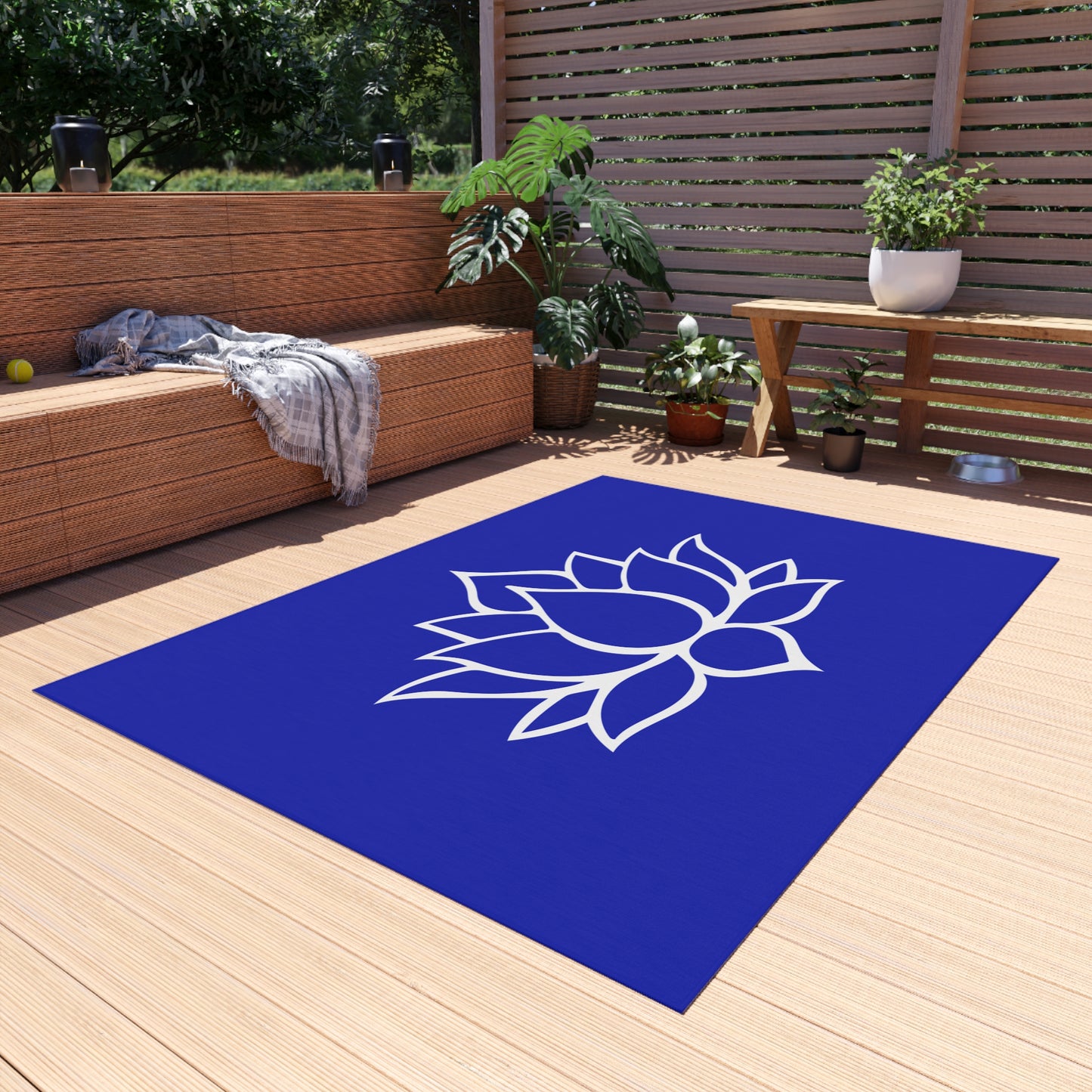 Zen Chenille Outdoor Rug with No-Skid Backing Cozy Lotus Blossom Outdoor Carpet Patio Decor Gazebo Rug Pool Area Decor Outdoor Kitchen Rug
