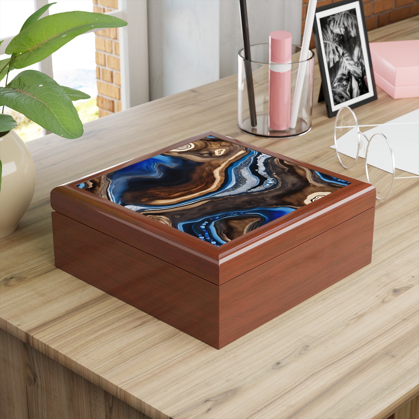 Unique Art Print Design Jewelry Box Trinket Box Bedroom Dresser Decor Vanity Gift Box - 3 colors to choose from