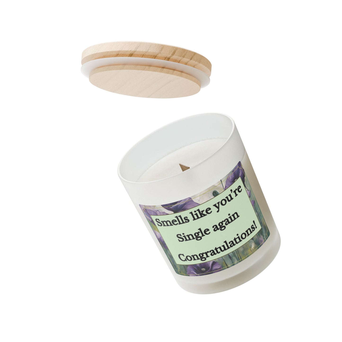 Artisanal Coconut Soy Frosted Glass Candle with Wooden Wick and Raw Maple Lid 11 oz Hand Poured Single Person Funny Breakup Candle