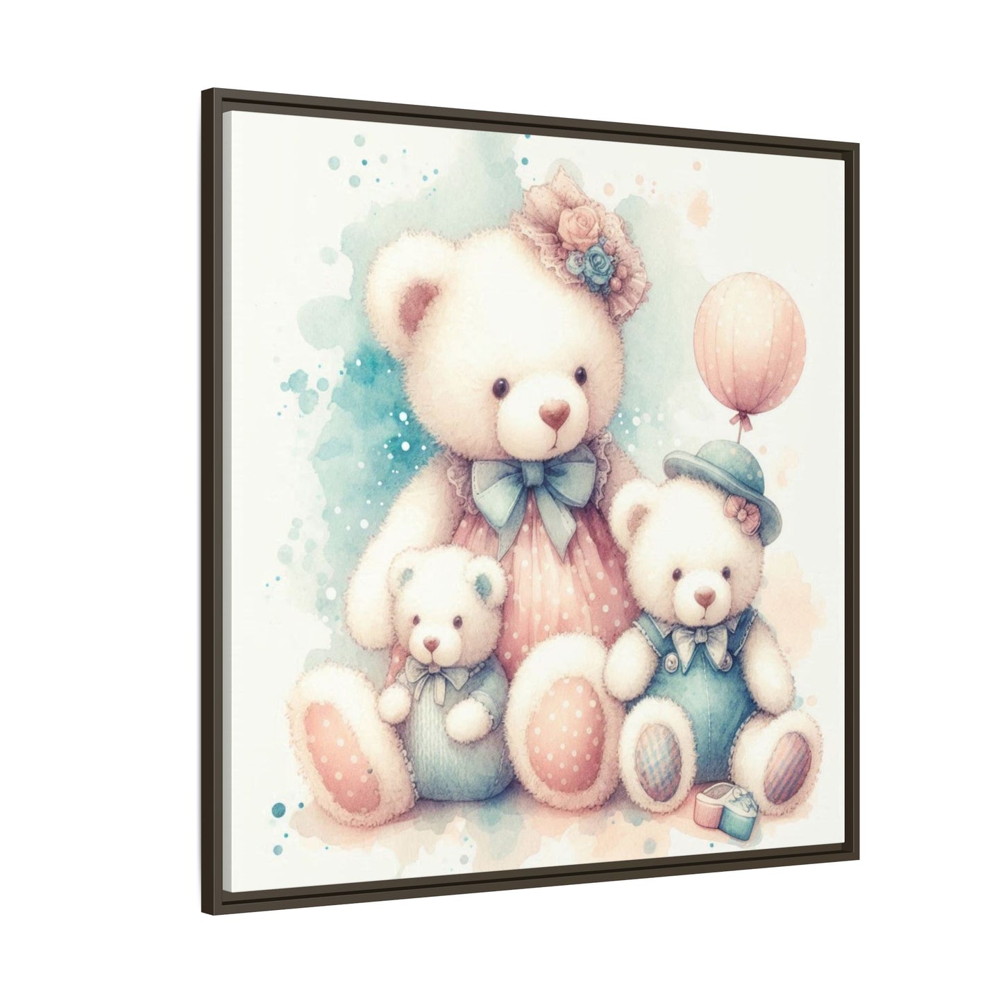 Whimsical Nursery Decor Pastel Floral Teddy Bear Design Wall Art Unique Sweet Baby Room Framed Canvas Print Unisex Baby Shower Gift