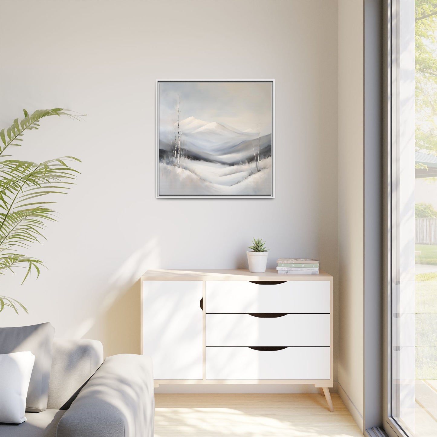 Modern Abstract Mountain Design Unique Framed Canvas Wall Art Snowy Gift Nature Lover Gift 3 frame colors