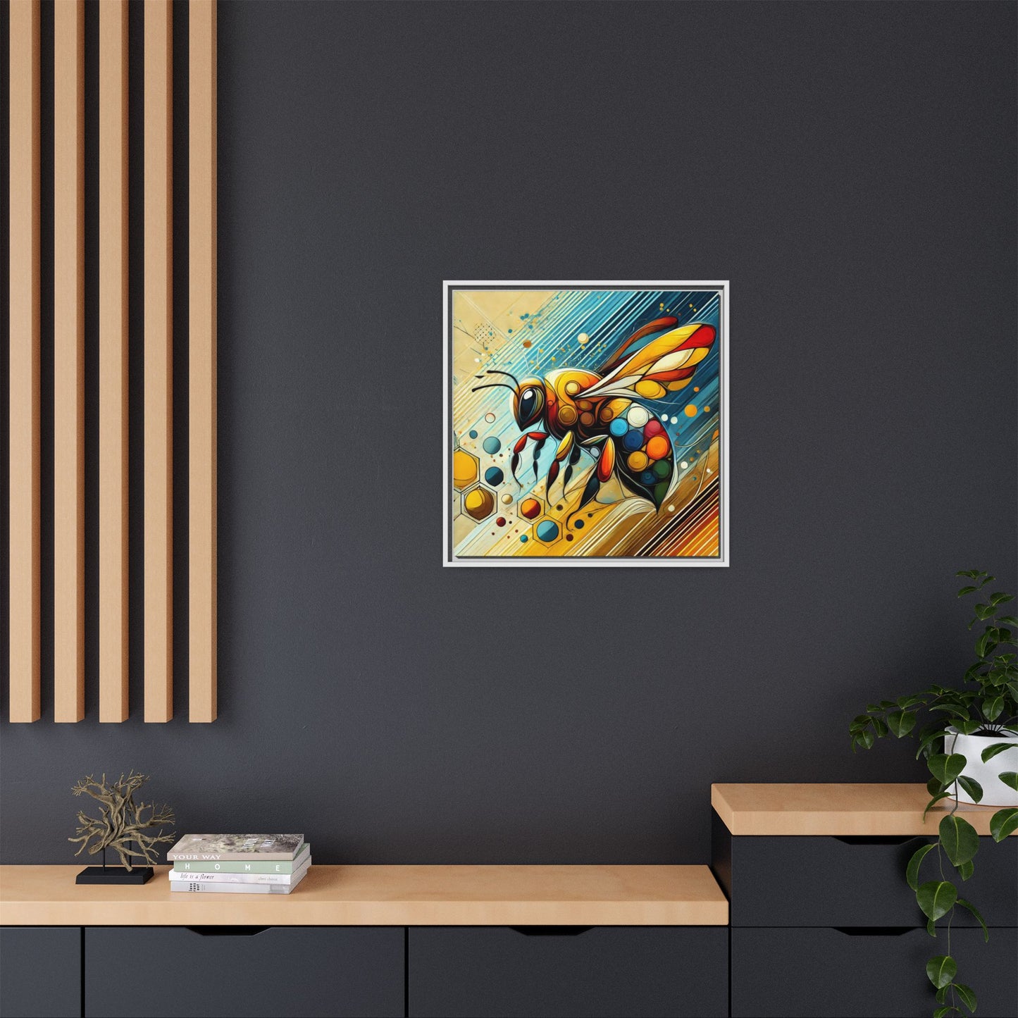 Modern Bee Print Abstract Design Unique Framed Canvas Print Insect Lover Wall Art Animal Lover Gift Nature Lover Decor 3 frame colors