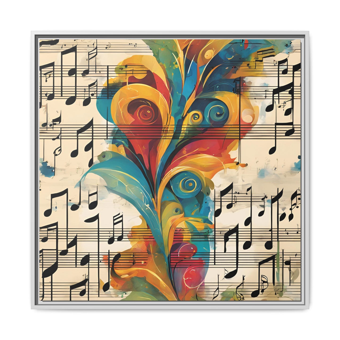 Modern Sheet Music-Themed Print Abstract Design Unique Framed Canvas Print Treble Clef Note Wall Art Music Lover Gift Decor 3 frame colors